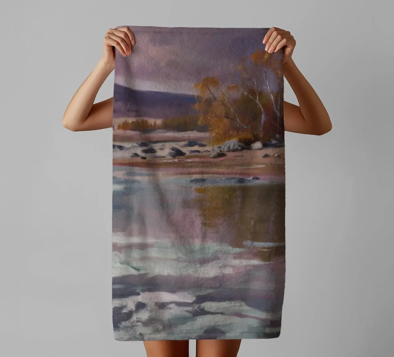 Frozen Lake Twilight towel by Radiance Landscape
