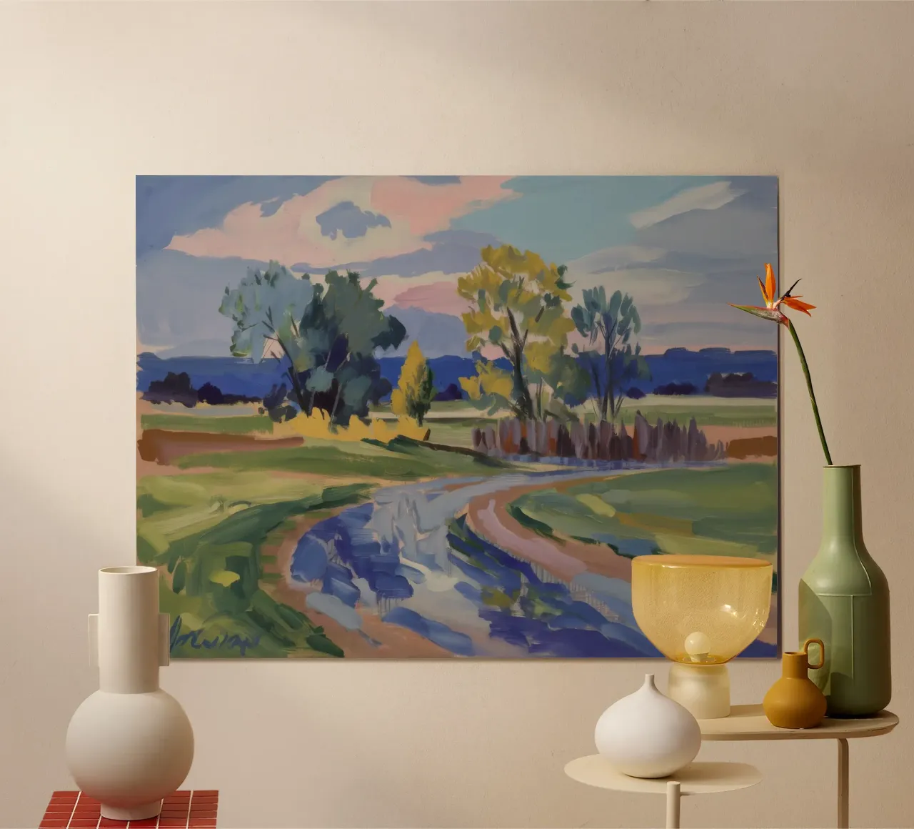 Strada di campagna tortuosa poster con telaio in plastica da Radiance Landscape
