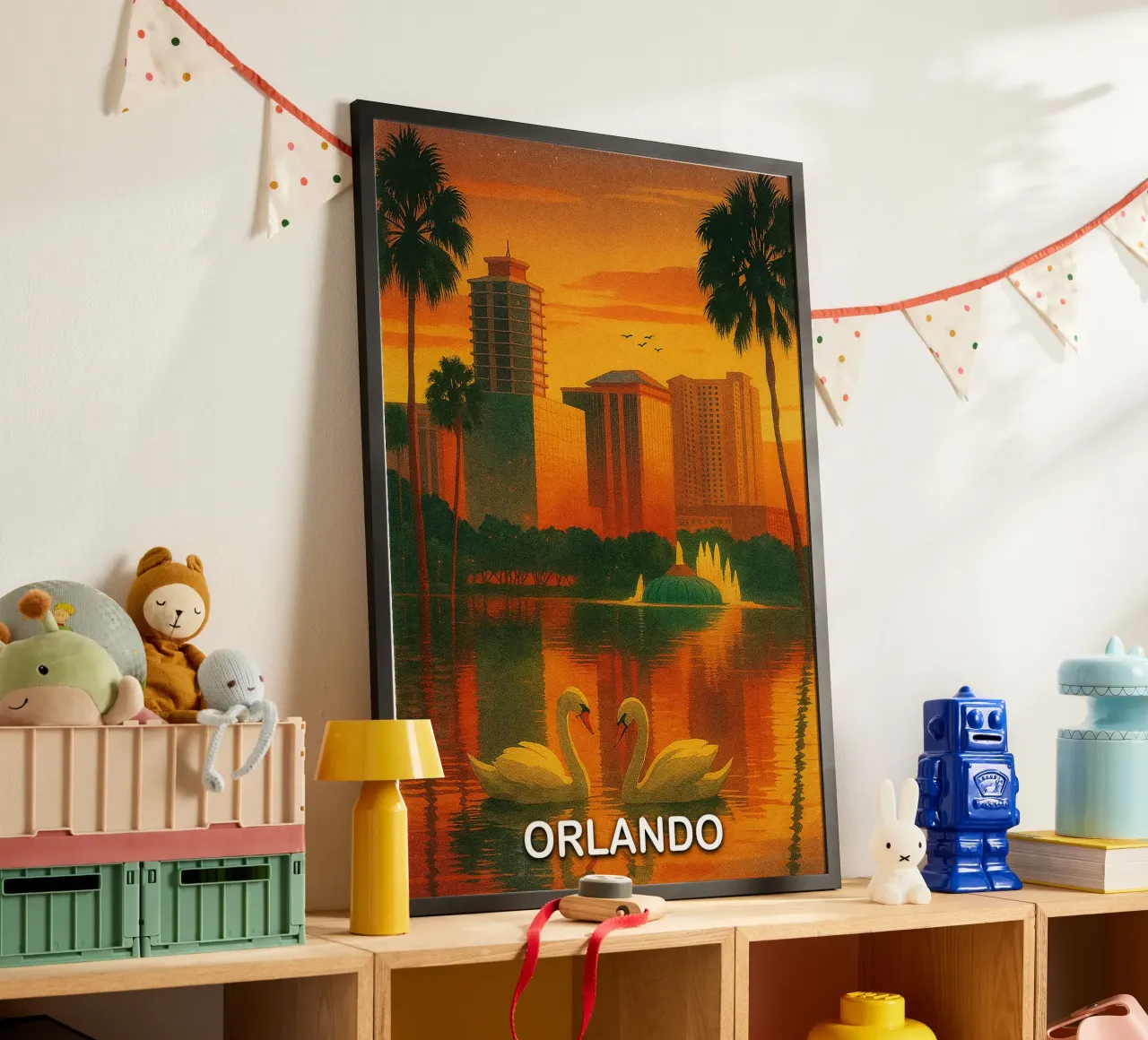 ilustrazione pittorica della città di orlando poster con telaio in legno da Allghaniz