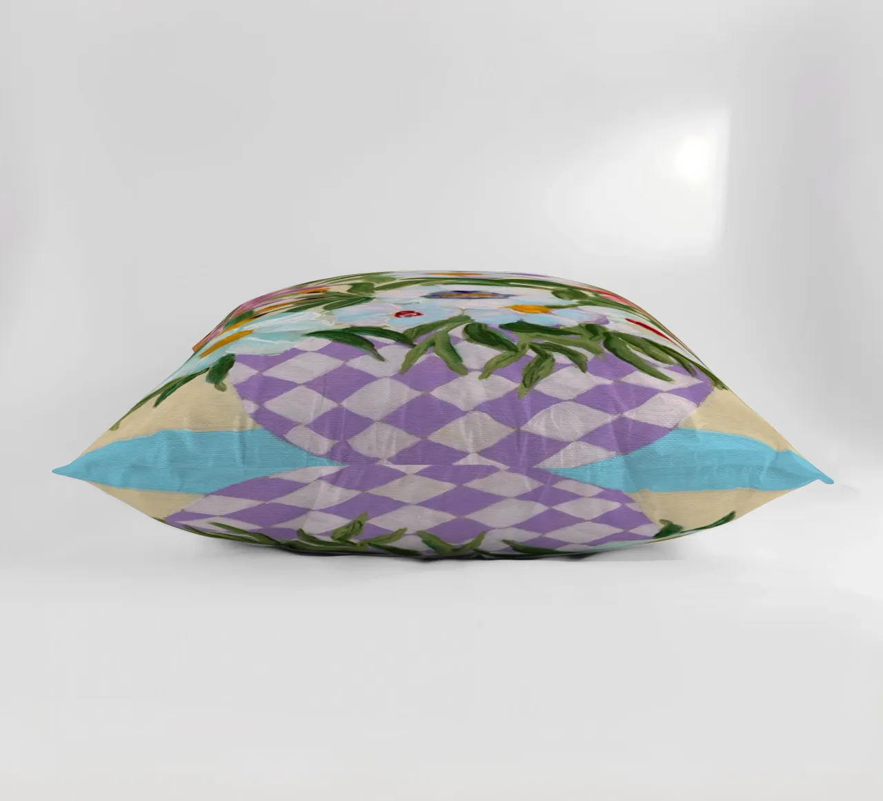 Checkered Floral Pot decorative cushion by Nikitajariwala