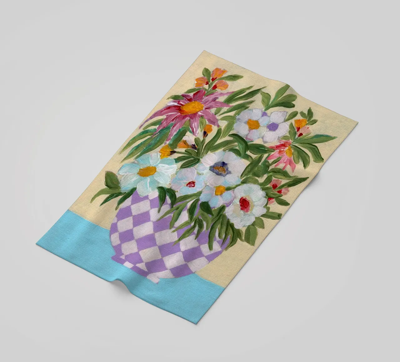 Checkered Floral Pot beach towel by Nikitajariwala