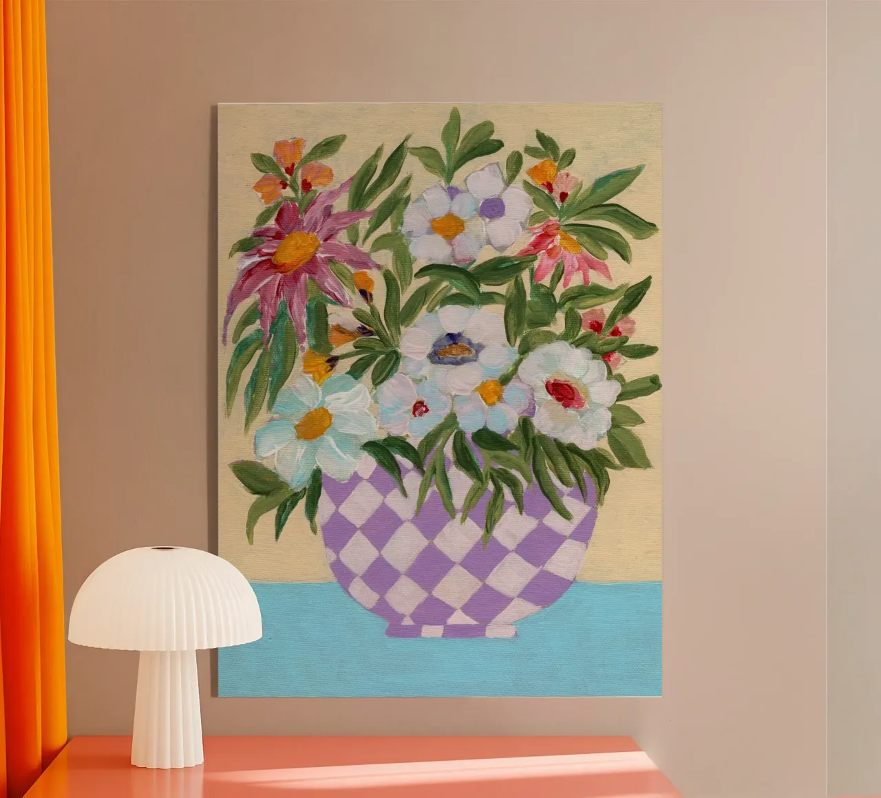 Checkered Floral Pot acrylic glass by Nikitajariwala