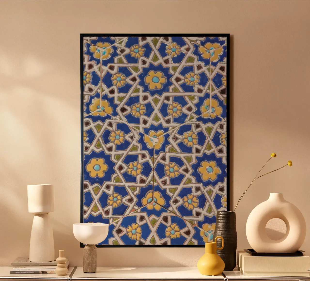 Yellow and blue tiles poster con telaio in alluminio da photolovers