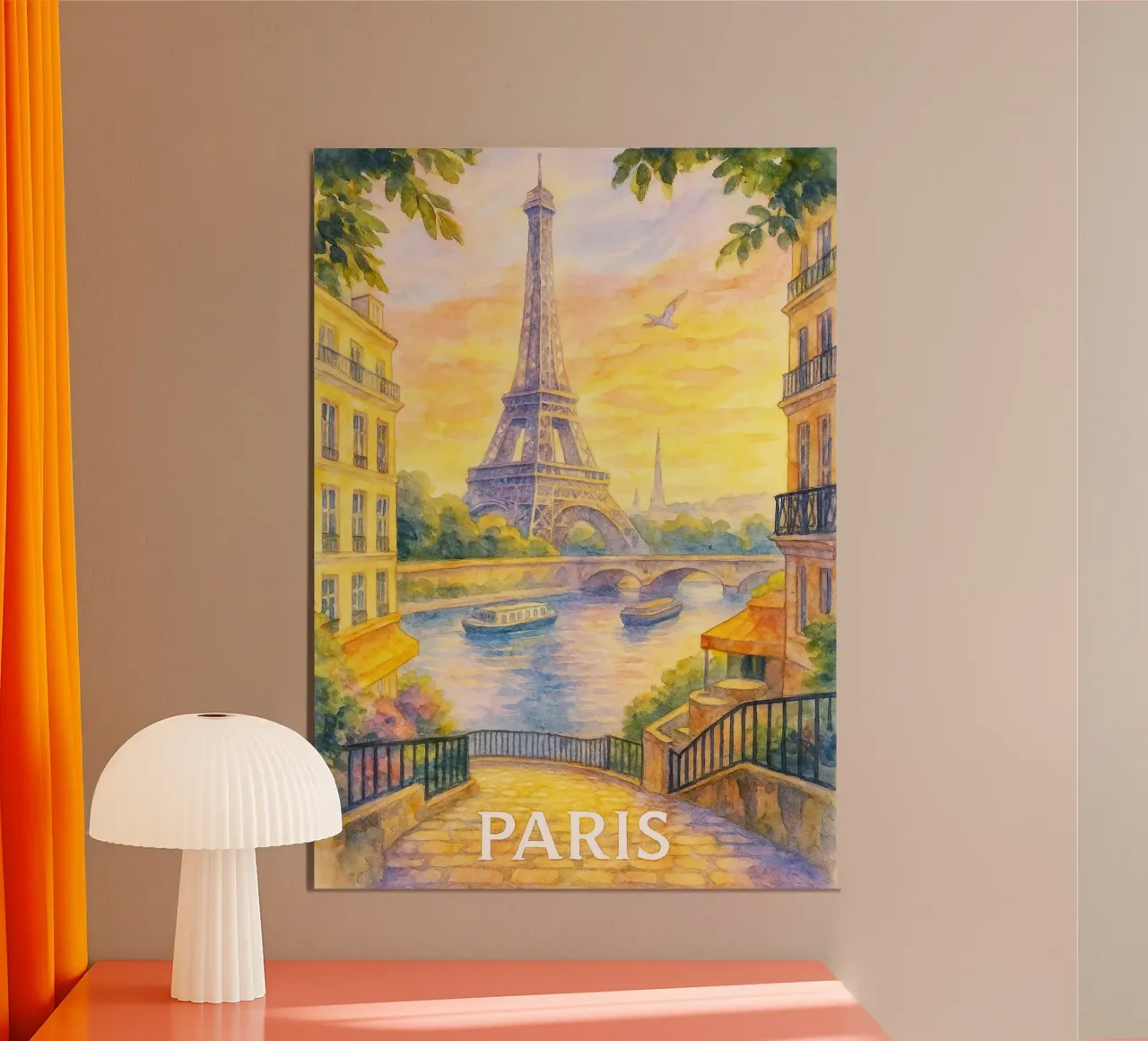 Parigi città pittura ilustrazione poster con telaio in alluminio da Allghaniz