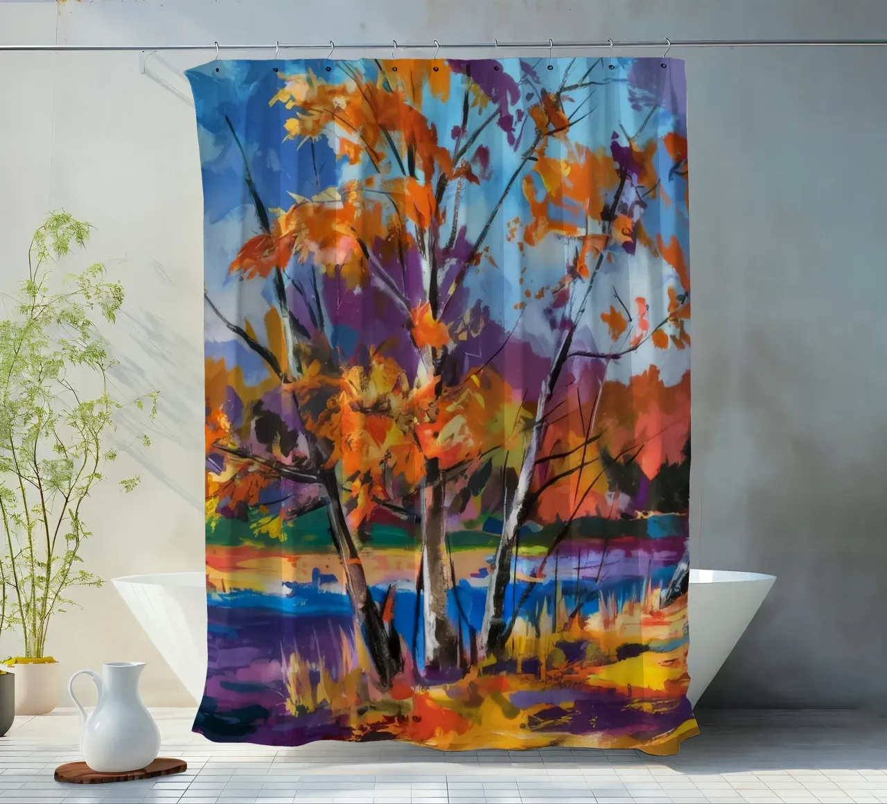 Abedul Fuego Otoño cortina de baño de Radiance Landscape