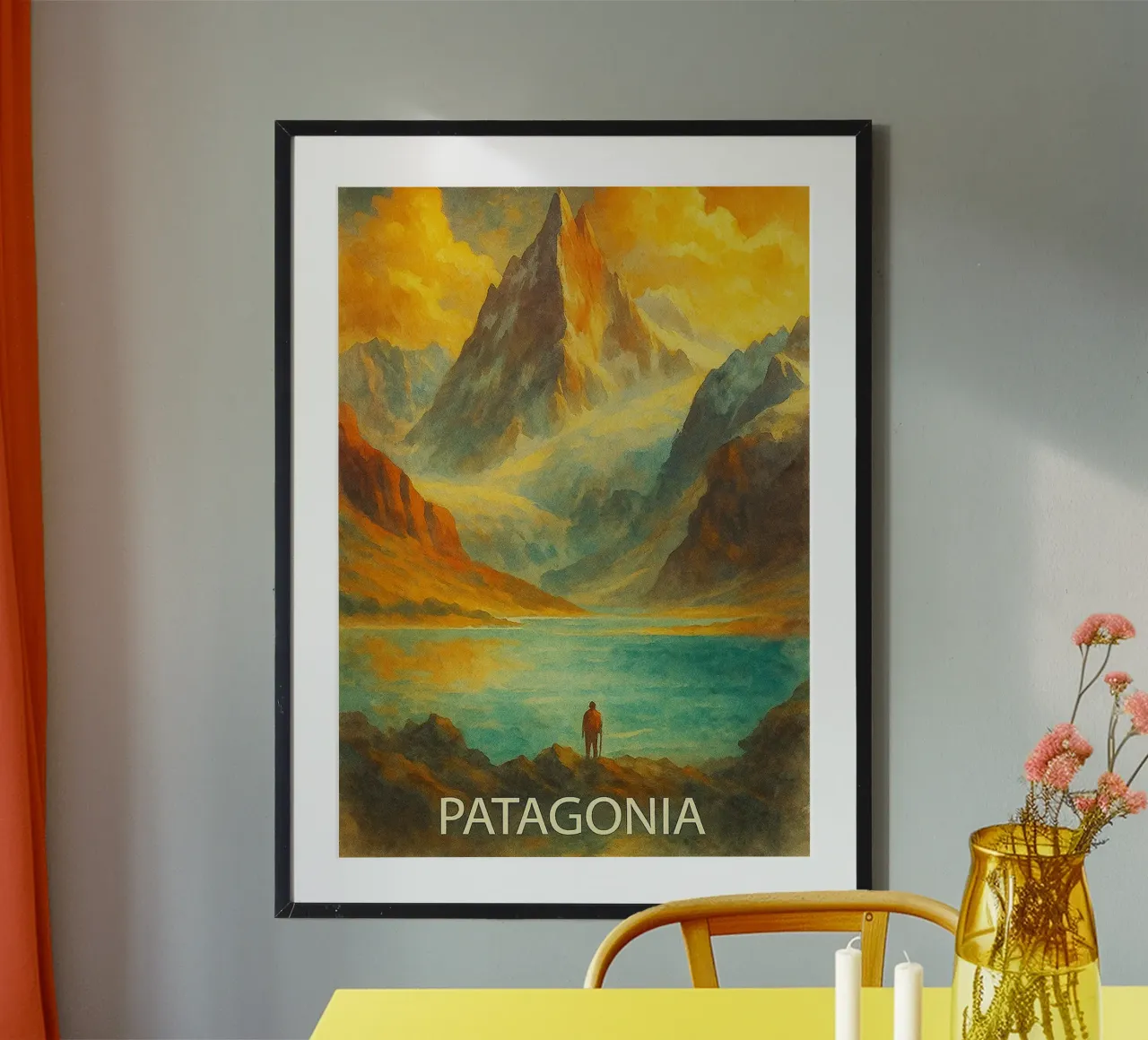 ilustrazione pittorica della città di patagonia poster con telaio in alluminio da Allghaniz