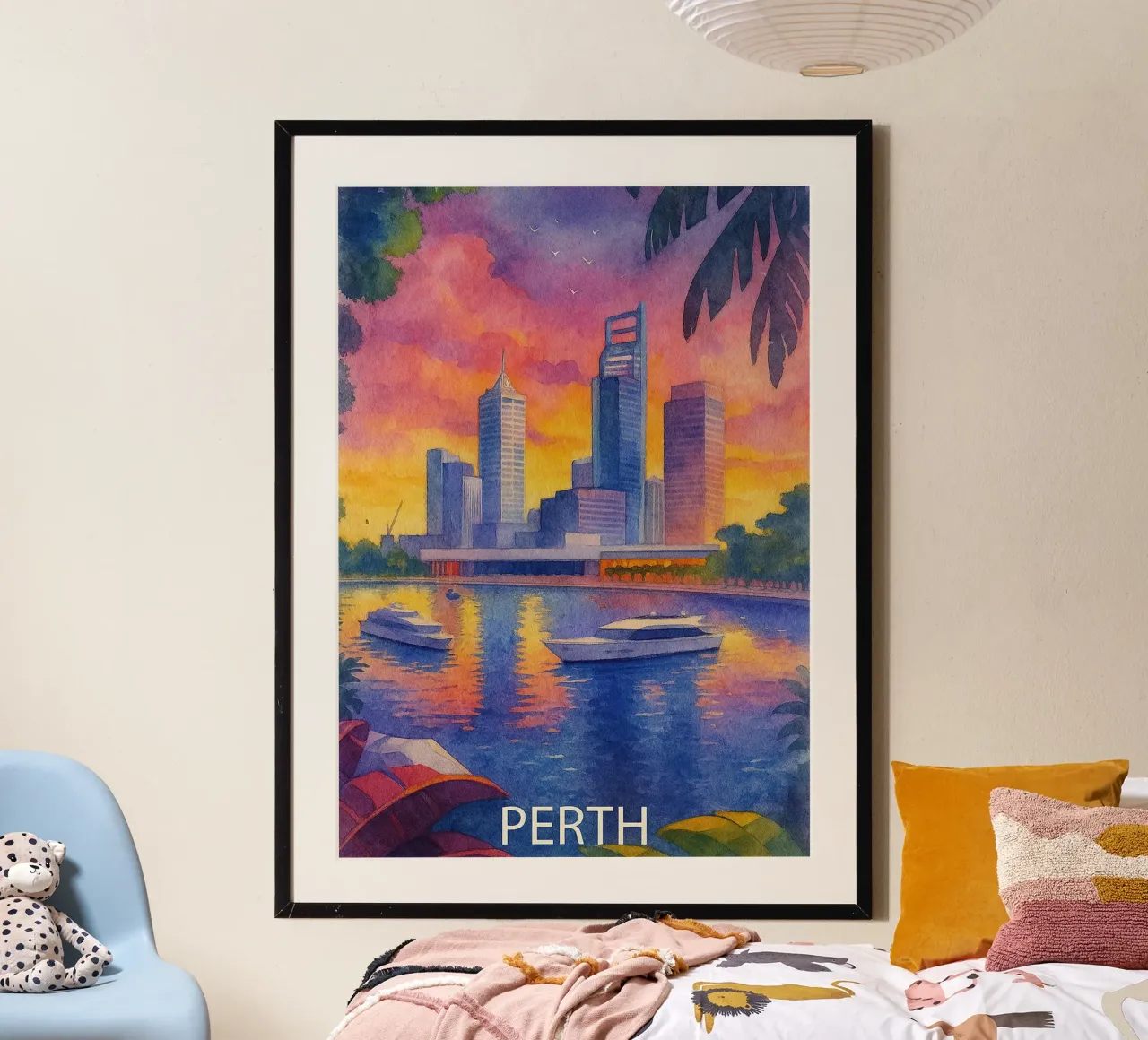 ilustrazione pittorica della città di perth poster con telaio in alluminio da Allghaniz