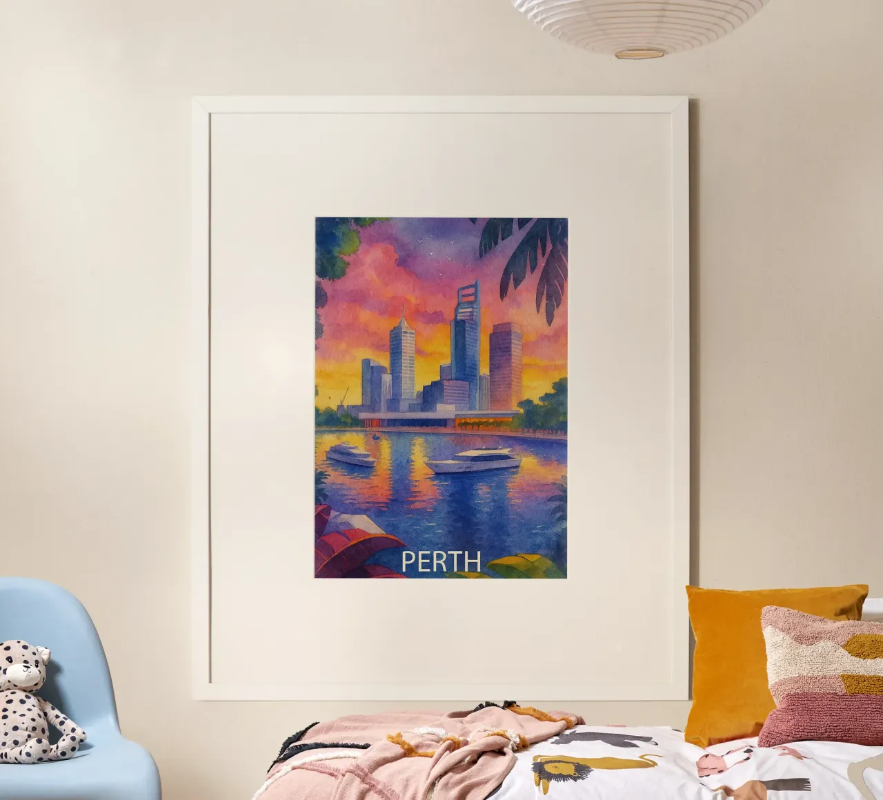 ilustrazione pittorica della città di perth poster con telaio in alluminio da Allghaniz