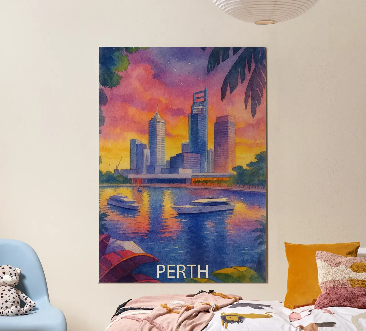 ilustrazione pittorica della città di perth poster con telaio in alluminio da Allghaniz