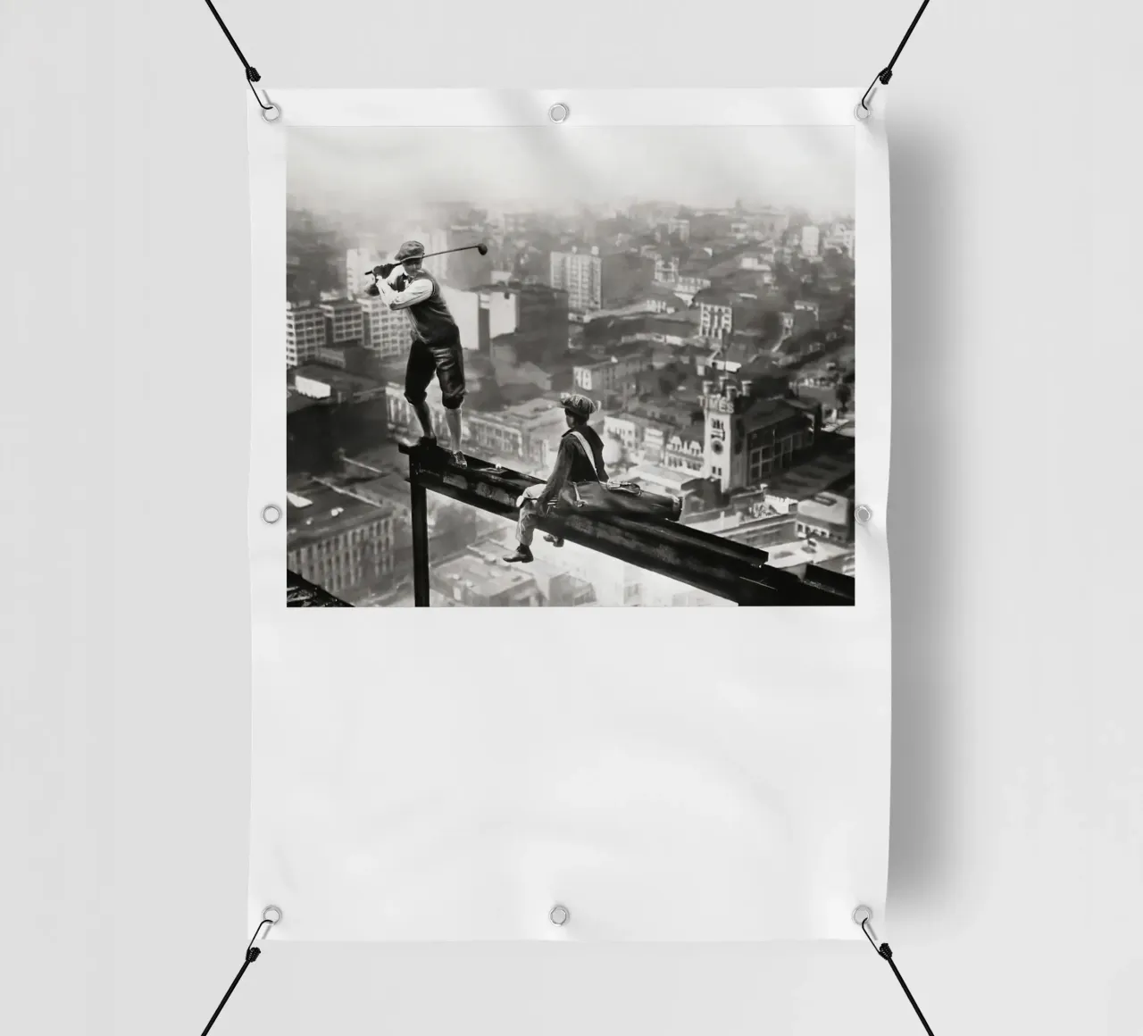 GOLF d'epoca su uno SKYSCRAPER telo in pvc da Black And White