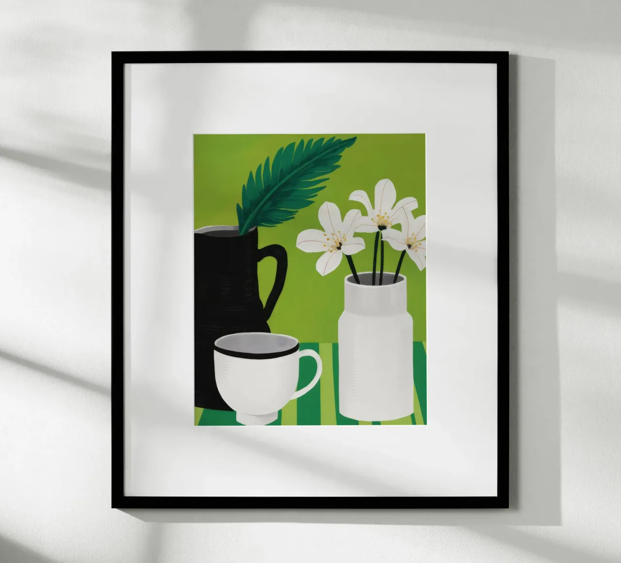 Calma floreale monocromatica poster con telaio in legno da Moonlite Desire