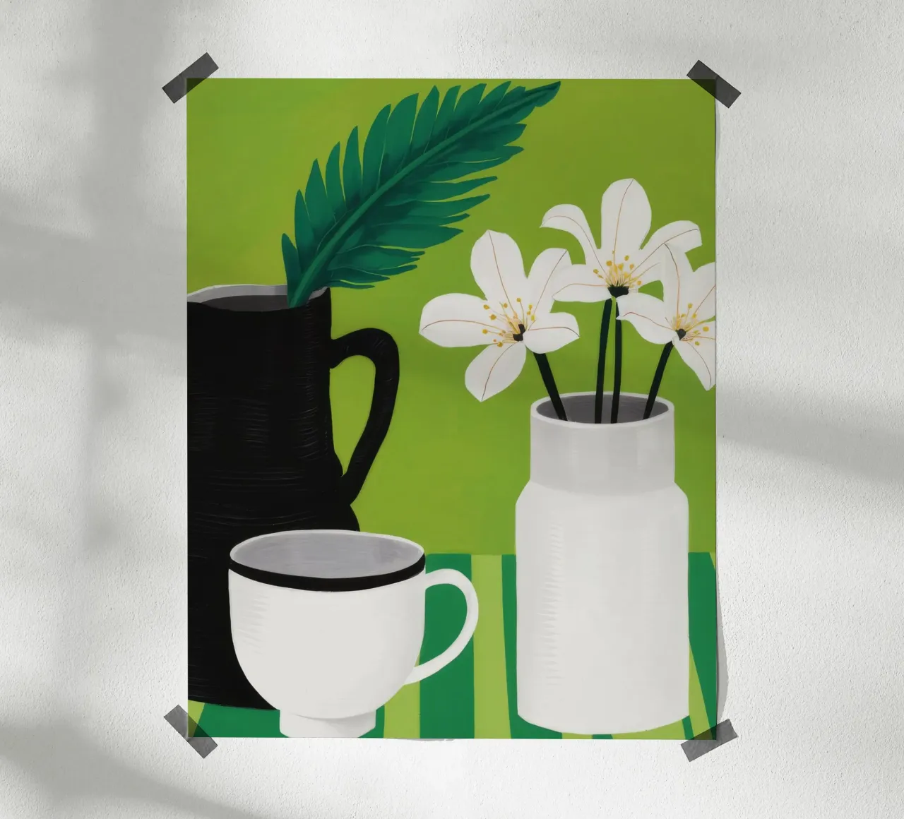Calma floreale monocromatica poster con telaio in legno da Moonlite Desire
