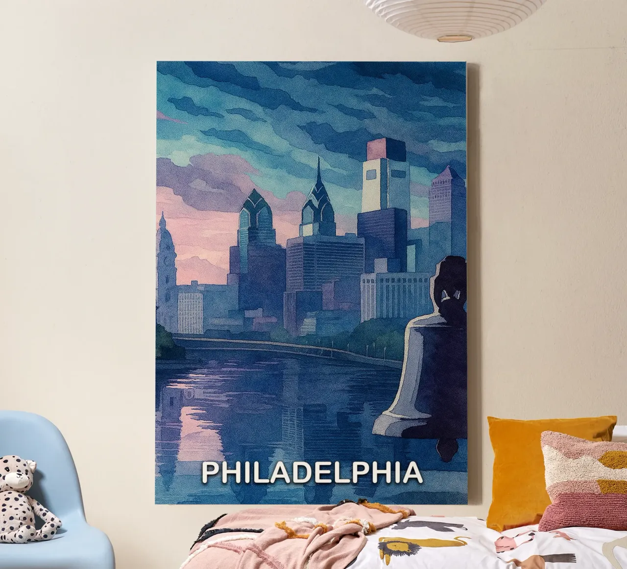 ilustrazione pittorica della città di Philadelphia tela con Cornice a cassetta da Allghaniz