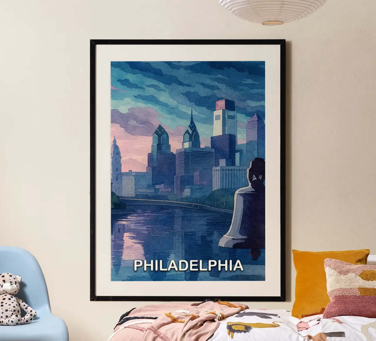 ilustrazione pittorica della città di Philadelphia poster con telaio in alluminio da Allghaniz