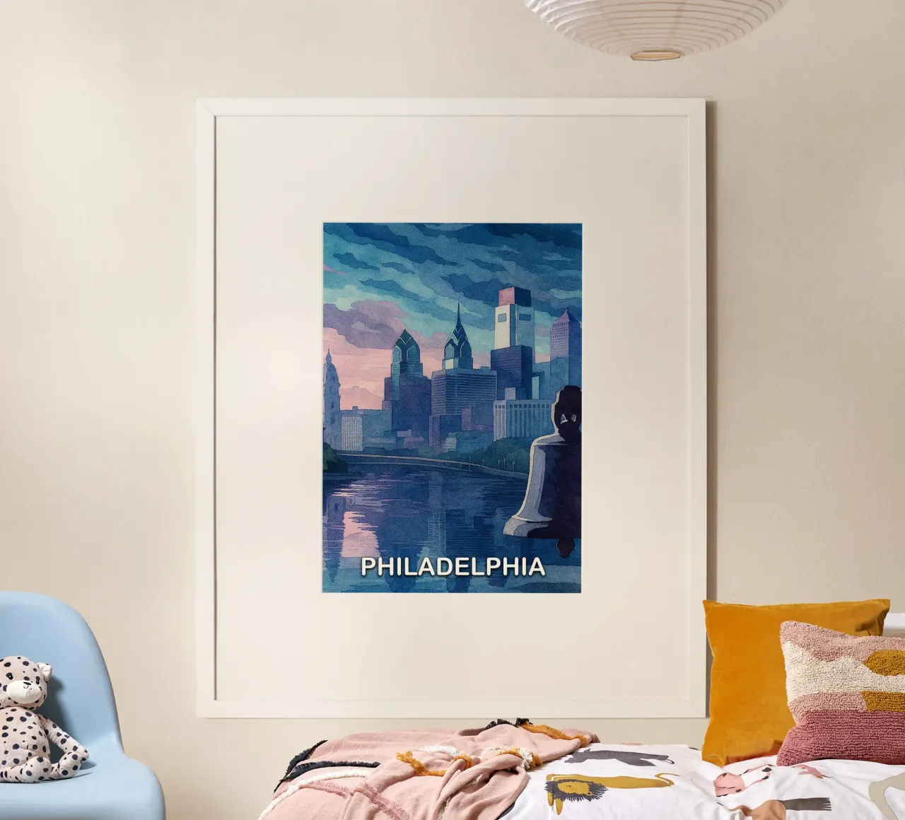 ilustrazione pittorica della città di Philadelphia poster con telaio in alluminio da Allghaniz