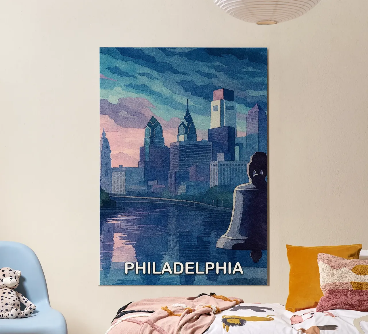 ilustrazione pittorica della città di Philadelphia poster con telaio in alluminio da Allghaniz