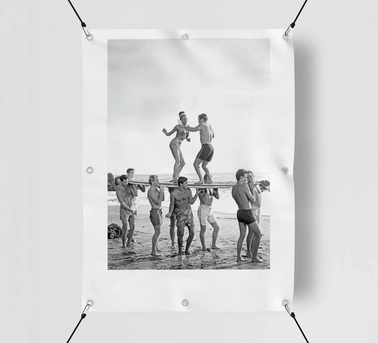 Festa su una tavola da surf telo in pvc da Black And White