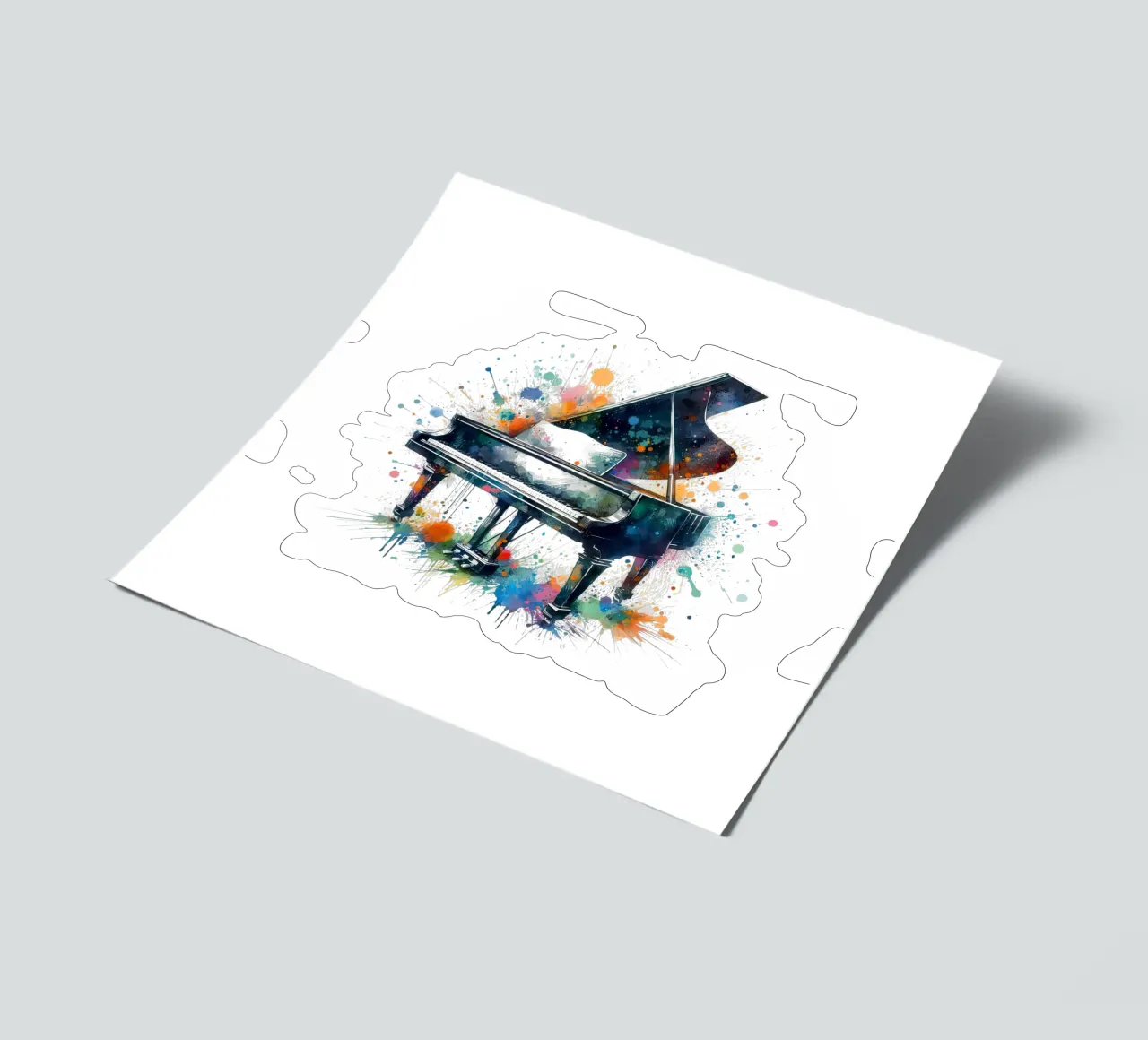 Piano à queue avec éclaboussures d'aquarelle planche autocollant de 🎁 ARTVI-SHOP