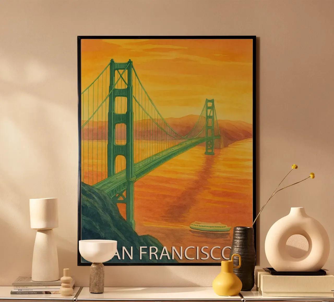 ilustrazione pittorica della città di san fransisco poster con telaio in alluminio da Allghaniz