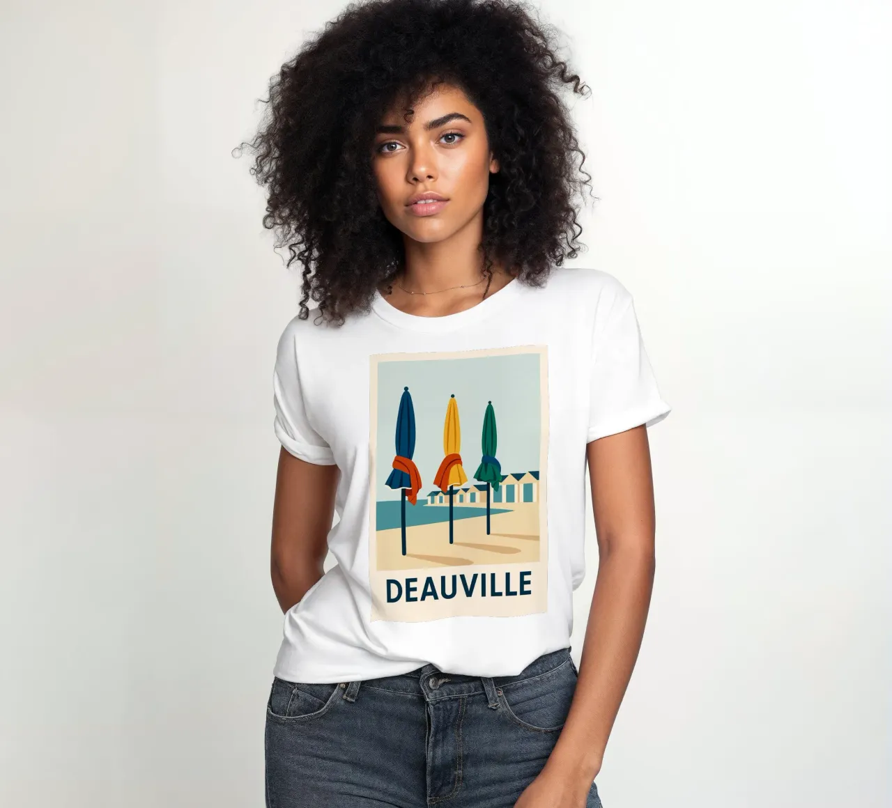 Deauville in colour women's fitted t-shirt by JETLAG | affiches voyage