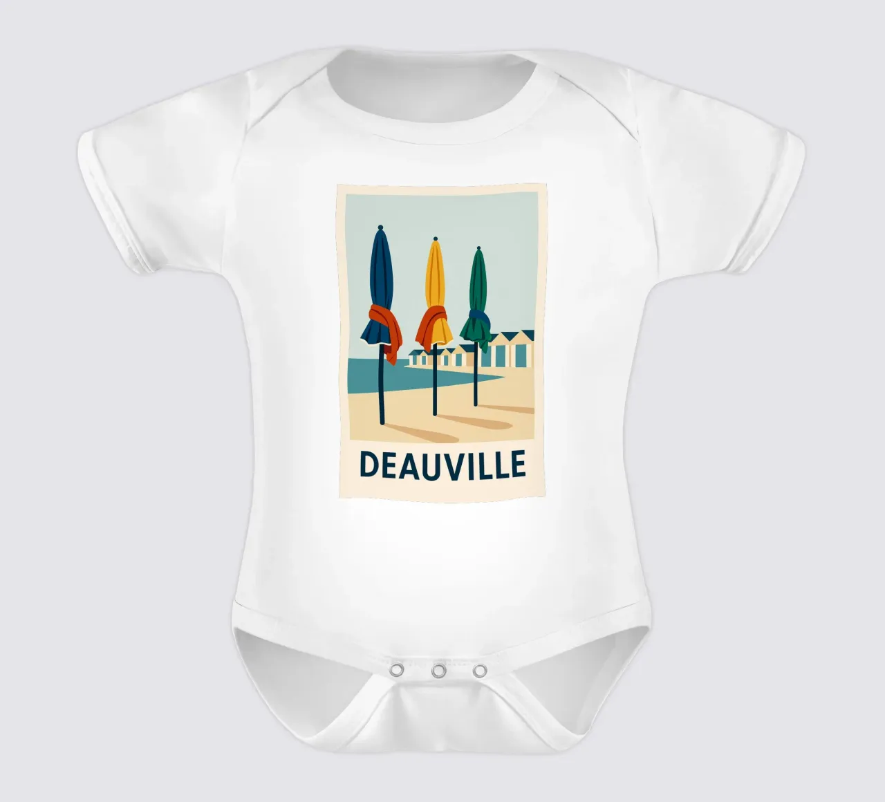 Deauville in colour short-sleeve baby romper by JETLAG | affiches voyage