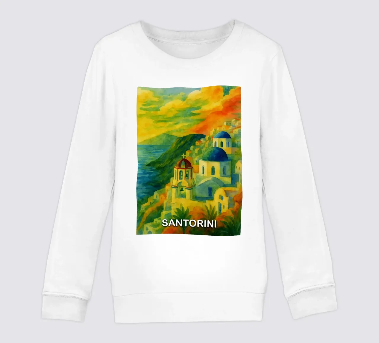 Santorini città dipinto ilustrazione felpa bambino da Allghaniz