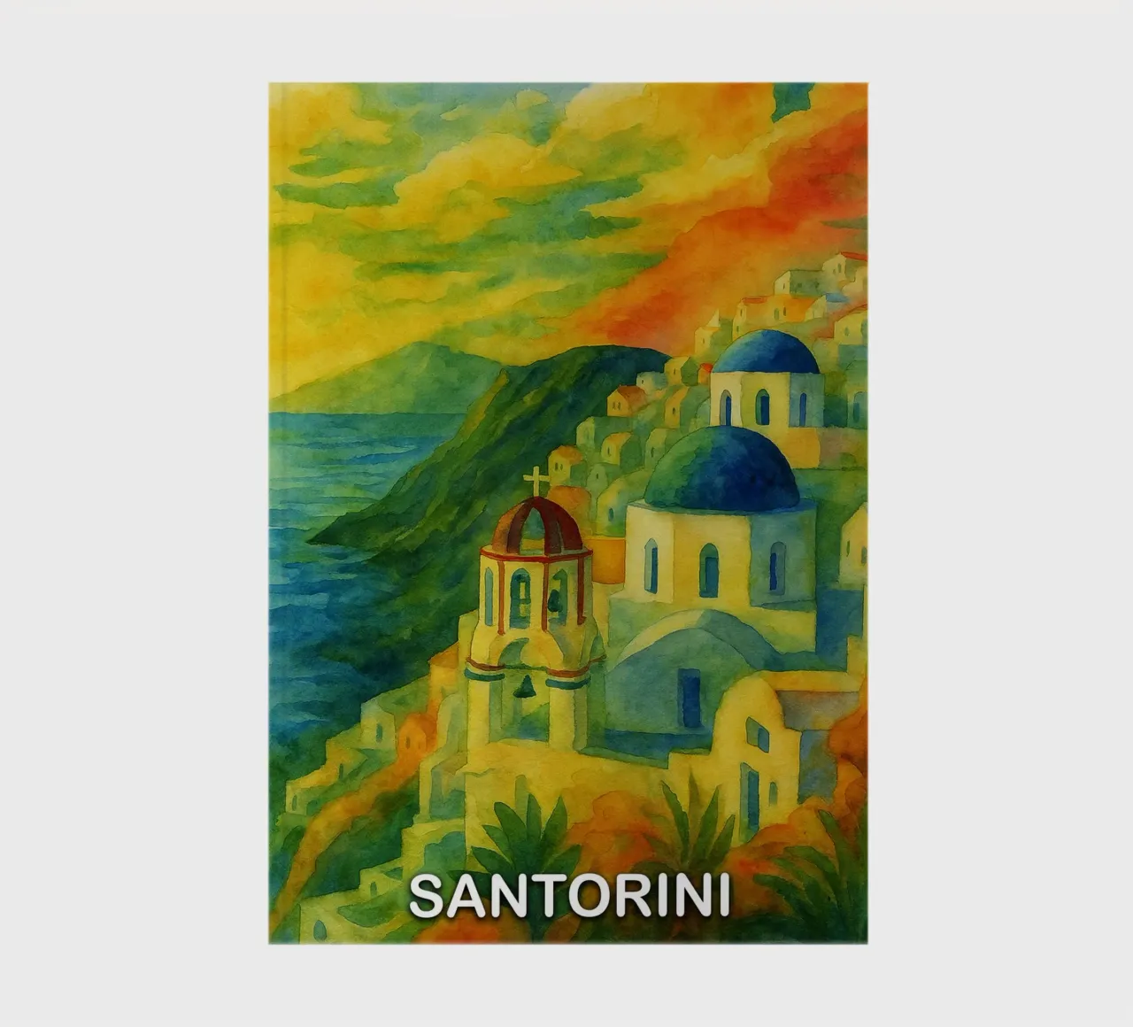Santorini città dipinto ilustrazione diario da Allghaniz
