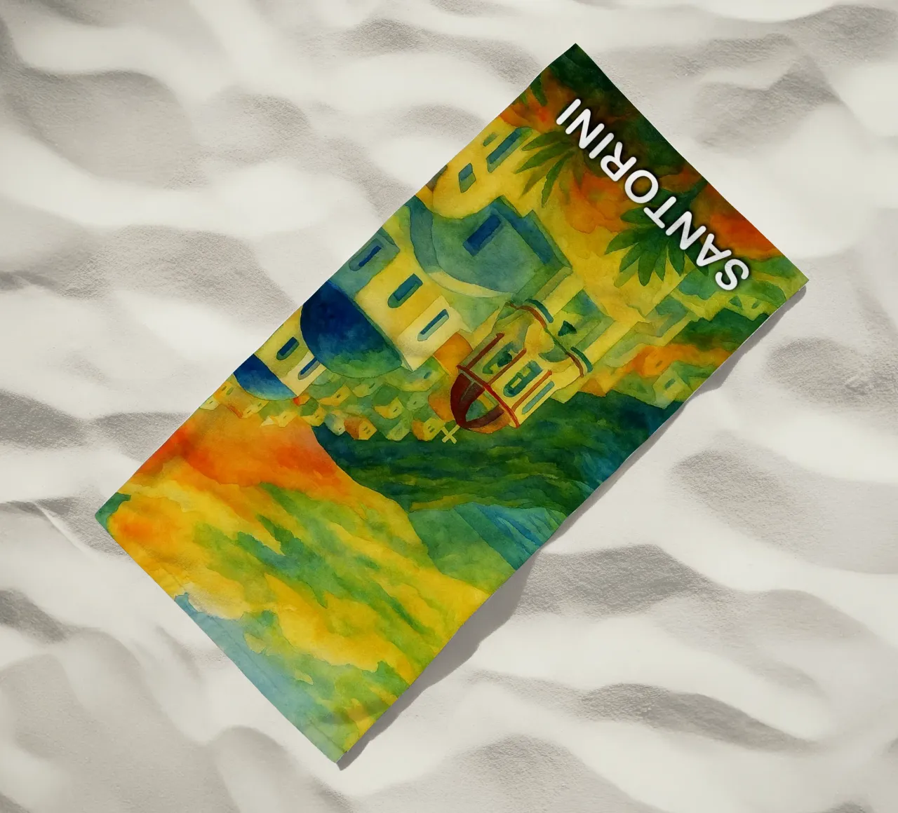 Santorini città dipinto ilustrazione telo mare da Allghaniz