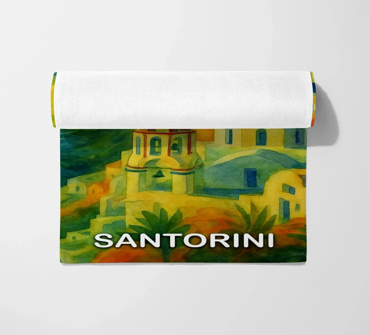 Santorini città dipinto ilustrazione telo mare da Allghaniz