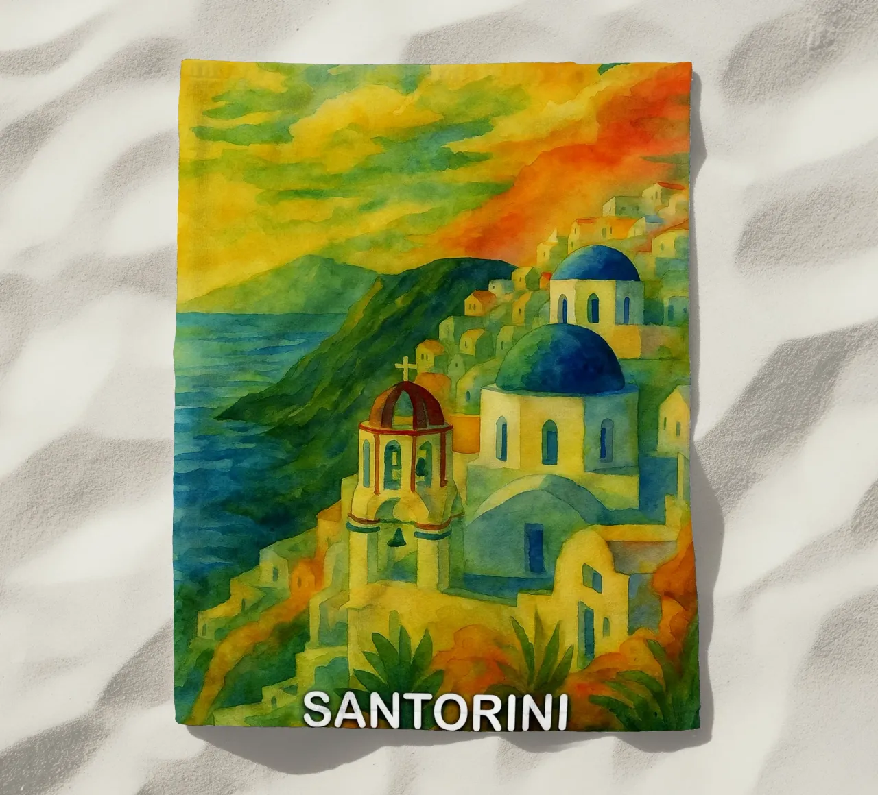 Santorini città dipinto ilustrazione telo mare da Allghaniz