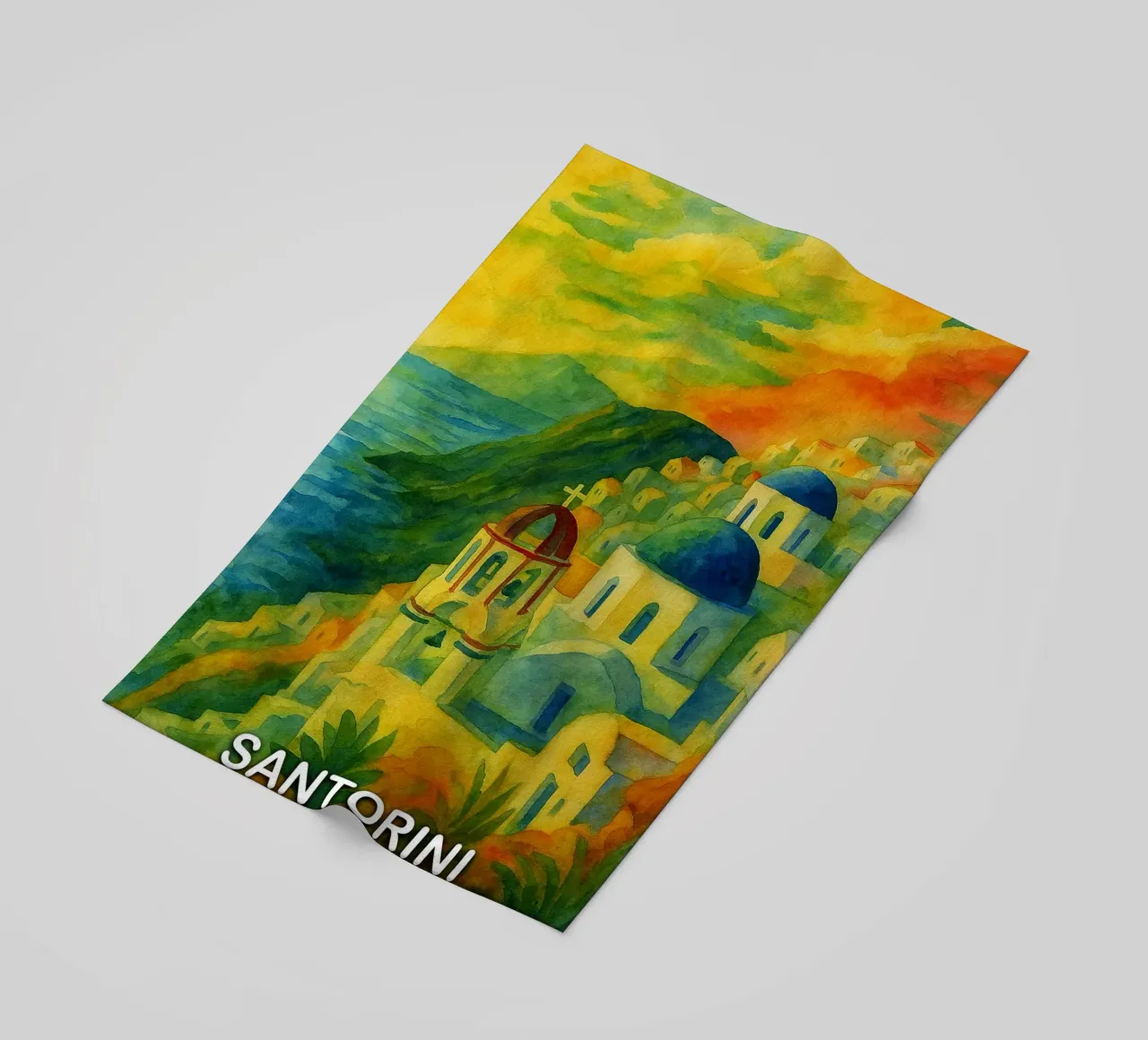 Santorini città dipinto ilustrazione telo mare da Allghaniz