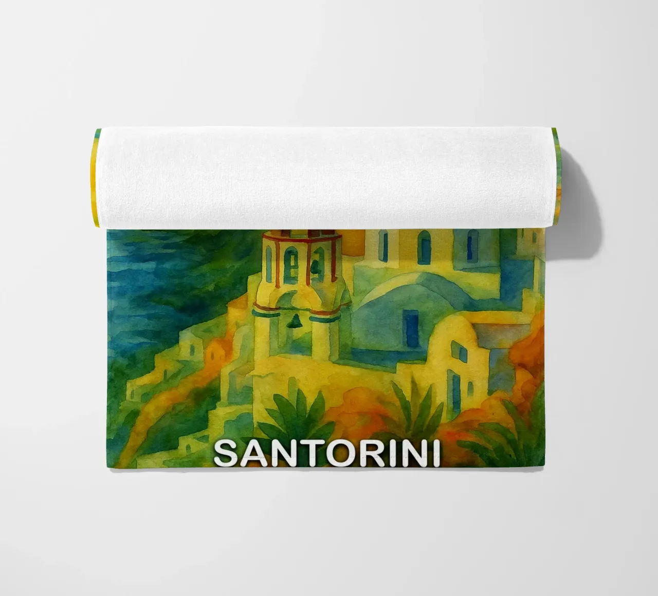 Santorini città dipinto ilustrazione telo mare da Allghaniz