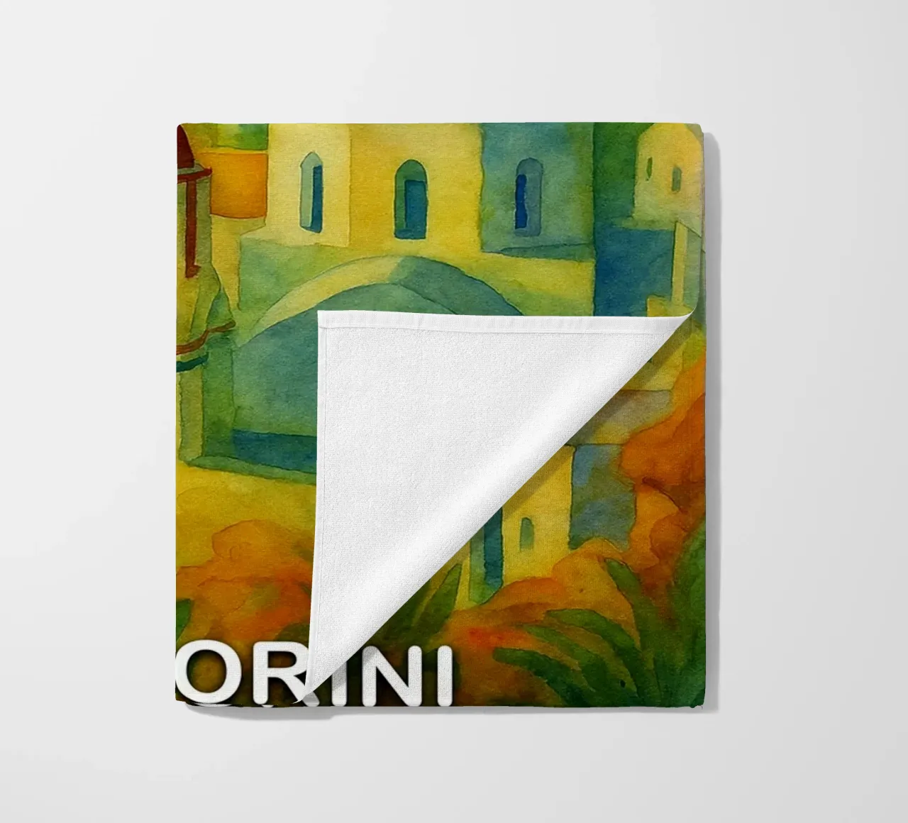 Santorini città dipinto ilustrazione telo mare da Allghaniz