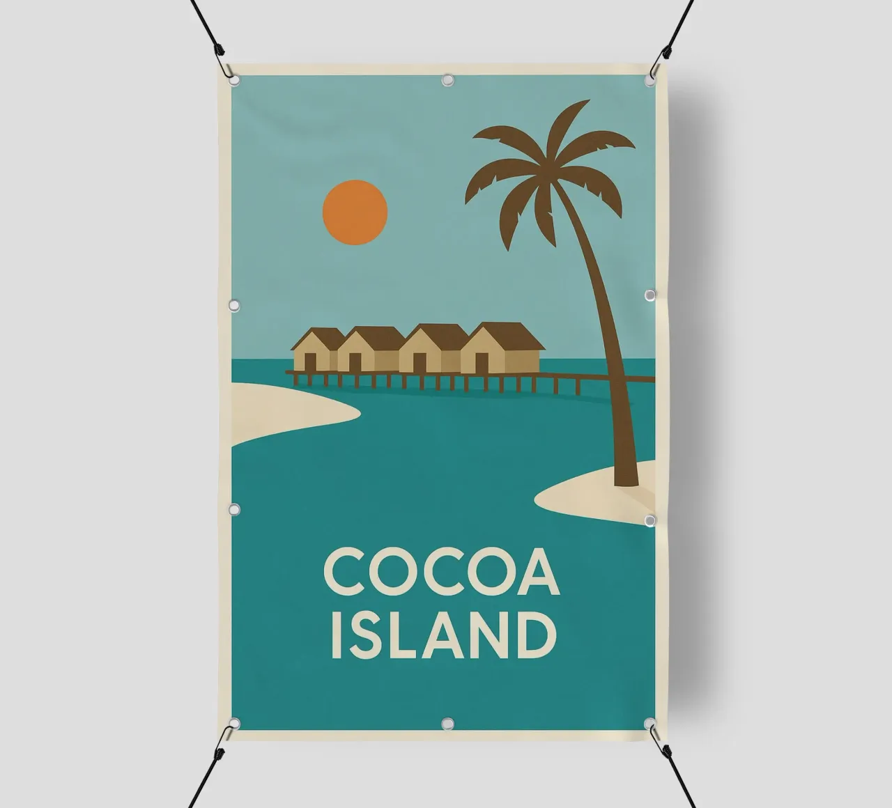 Fuga tropicale sull'isola di Cocoa telo in pvc da JETLAG | affiches voyage