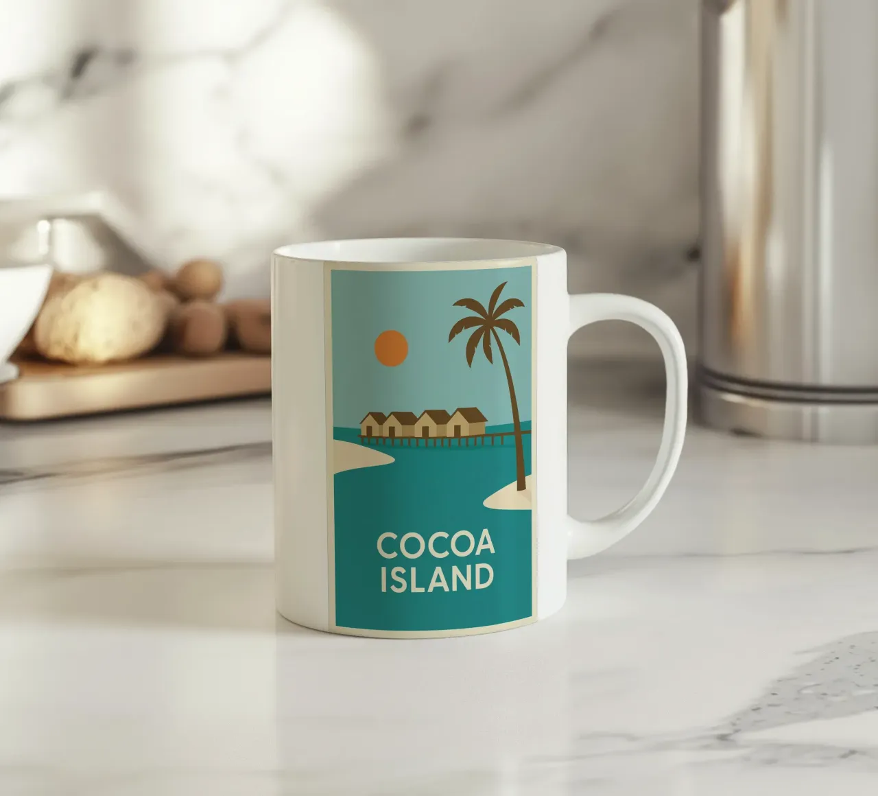 Tropische ontsnapping op Cocoa eiland keramische mok van JETLAG | affiches voyage