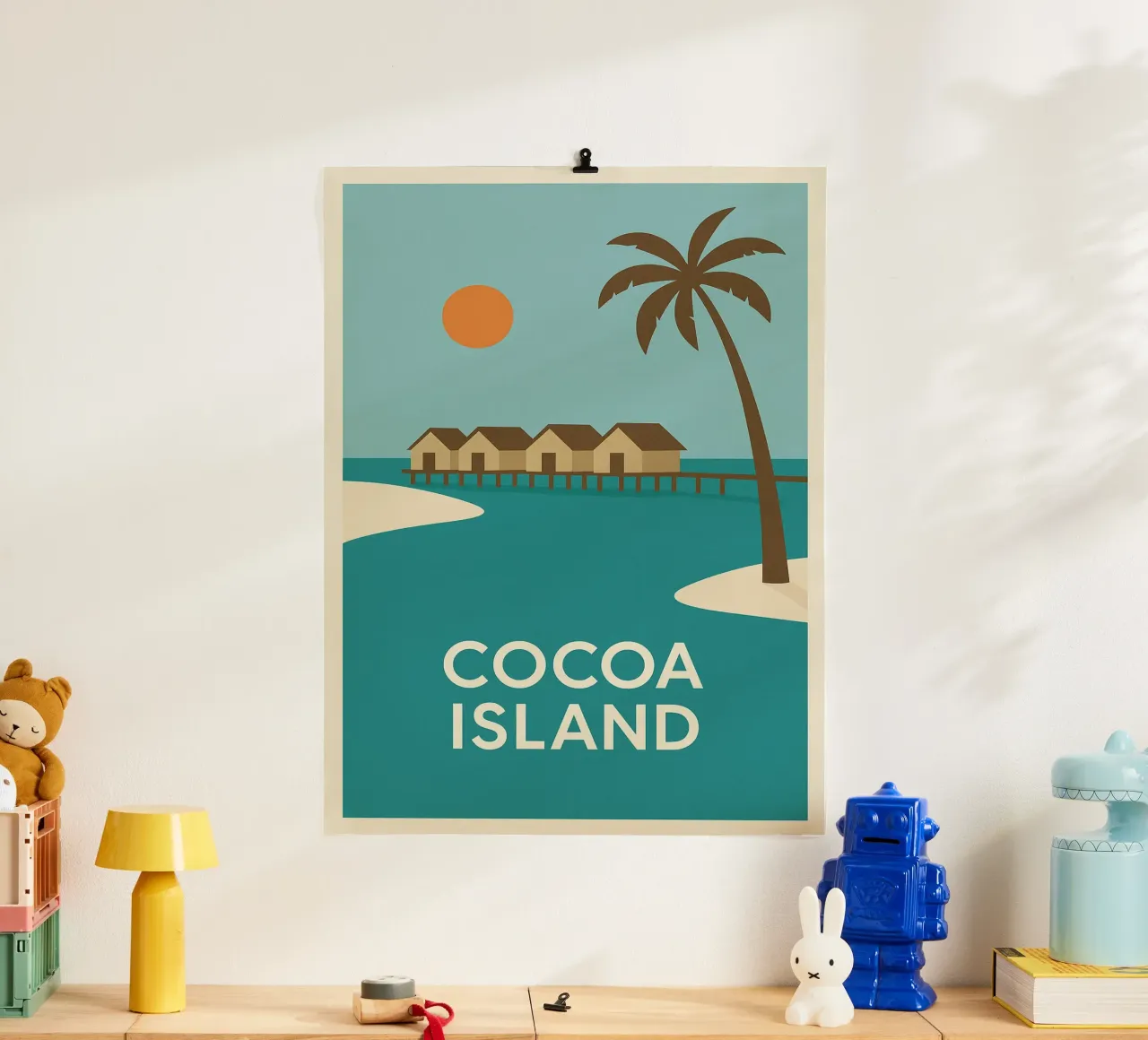 Fuga tropicale sull'isola di Cocoa poster con telaio in plastica da JETLAG | affiches voyage