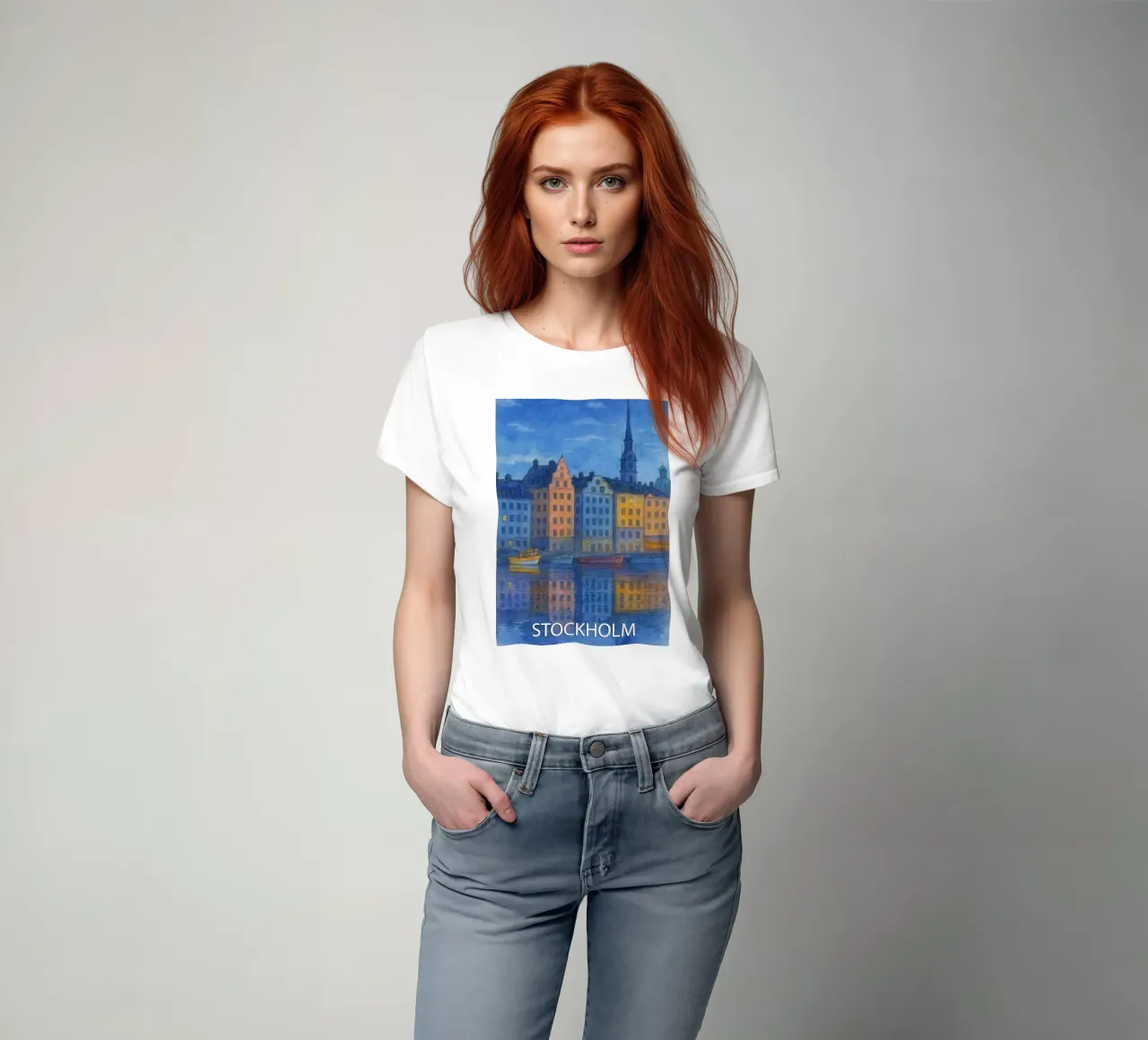 stockholm city painting ilustration t-shirt by Allghaniz