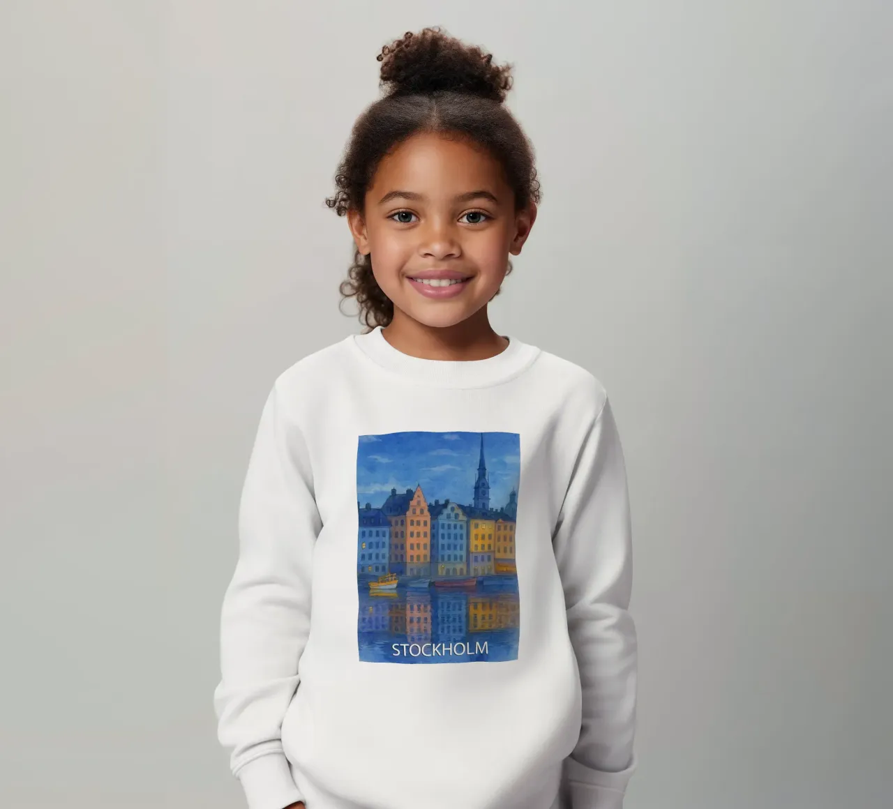 stockholm city painting ilustration kids sweatshirt by Allghaniz