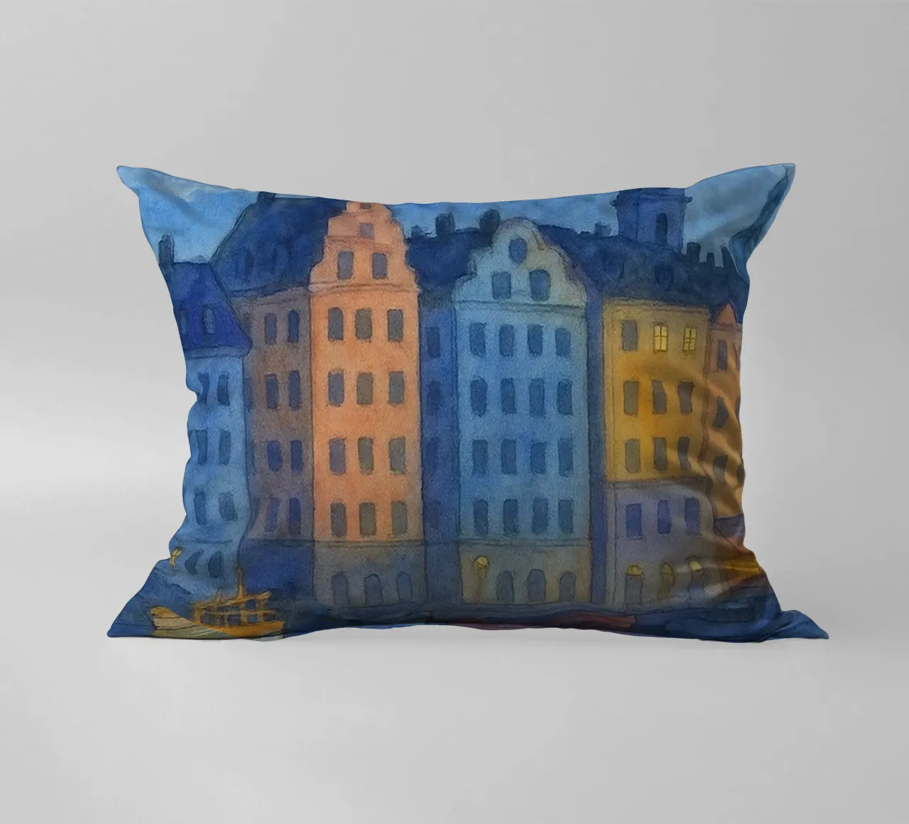 stockholm city painting ilustration decorative cushion by Allghaniz