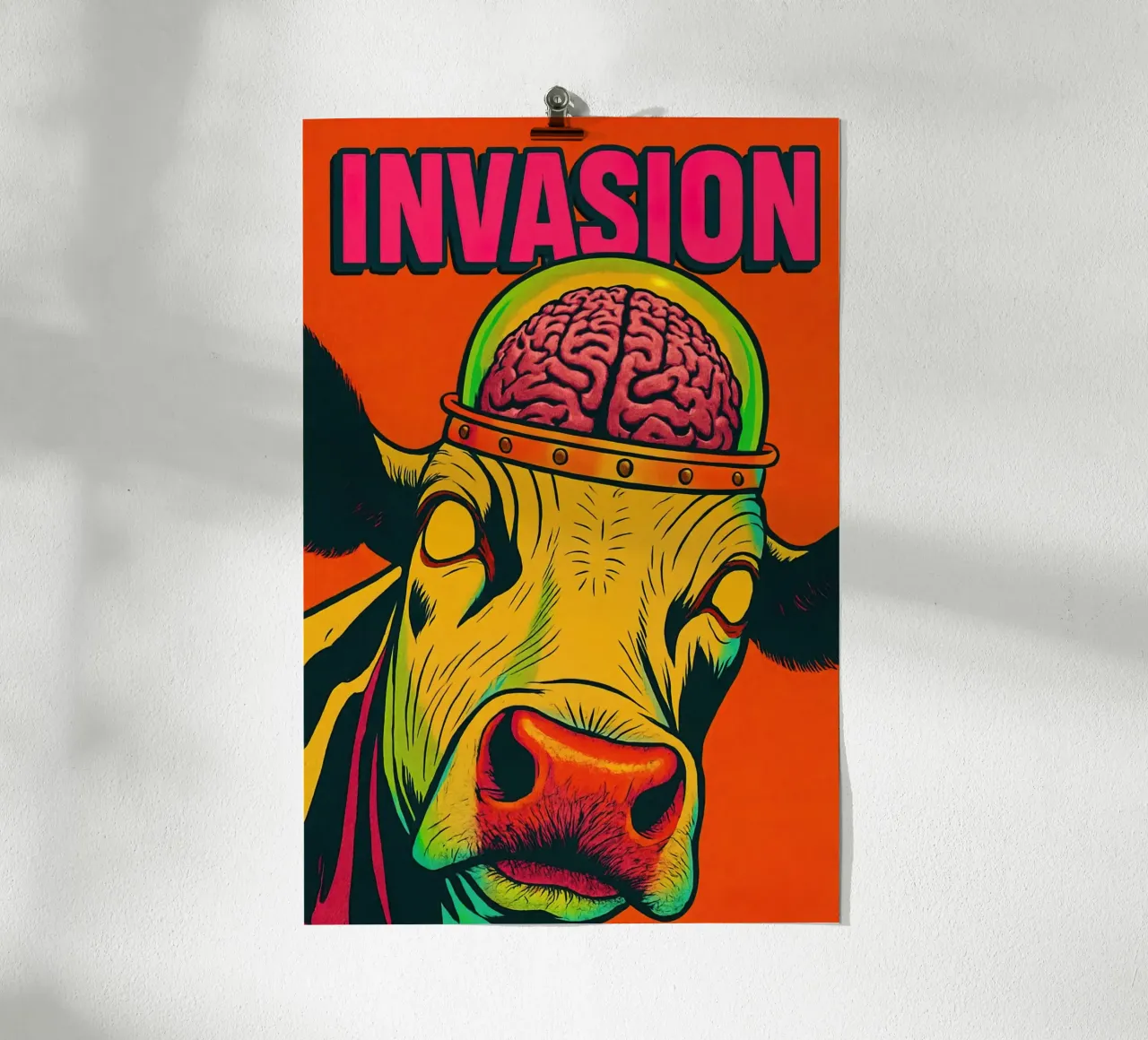 Invasione: Mucca con elmetto cerebrale poster con telaio in plastica da 🥝 KIWI STORE