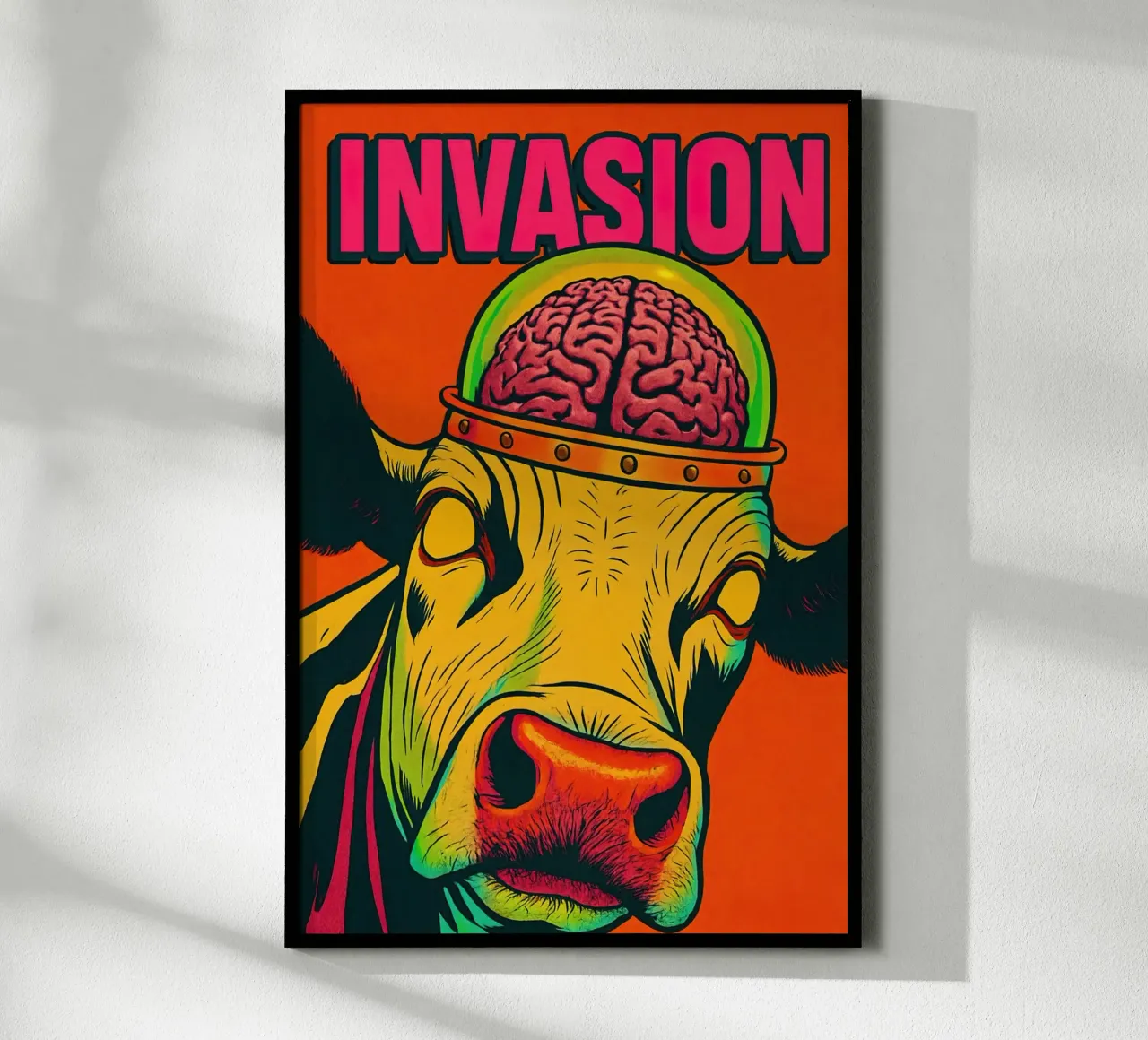 Invasione: Mucca con elmetto cerebrale poster con telaio in plastica da 🥝 KIWI STORE