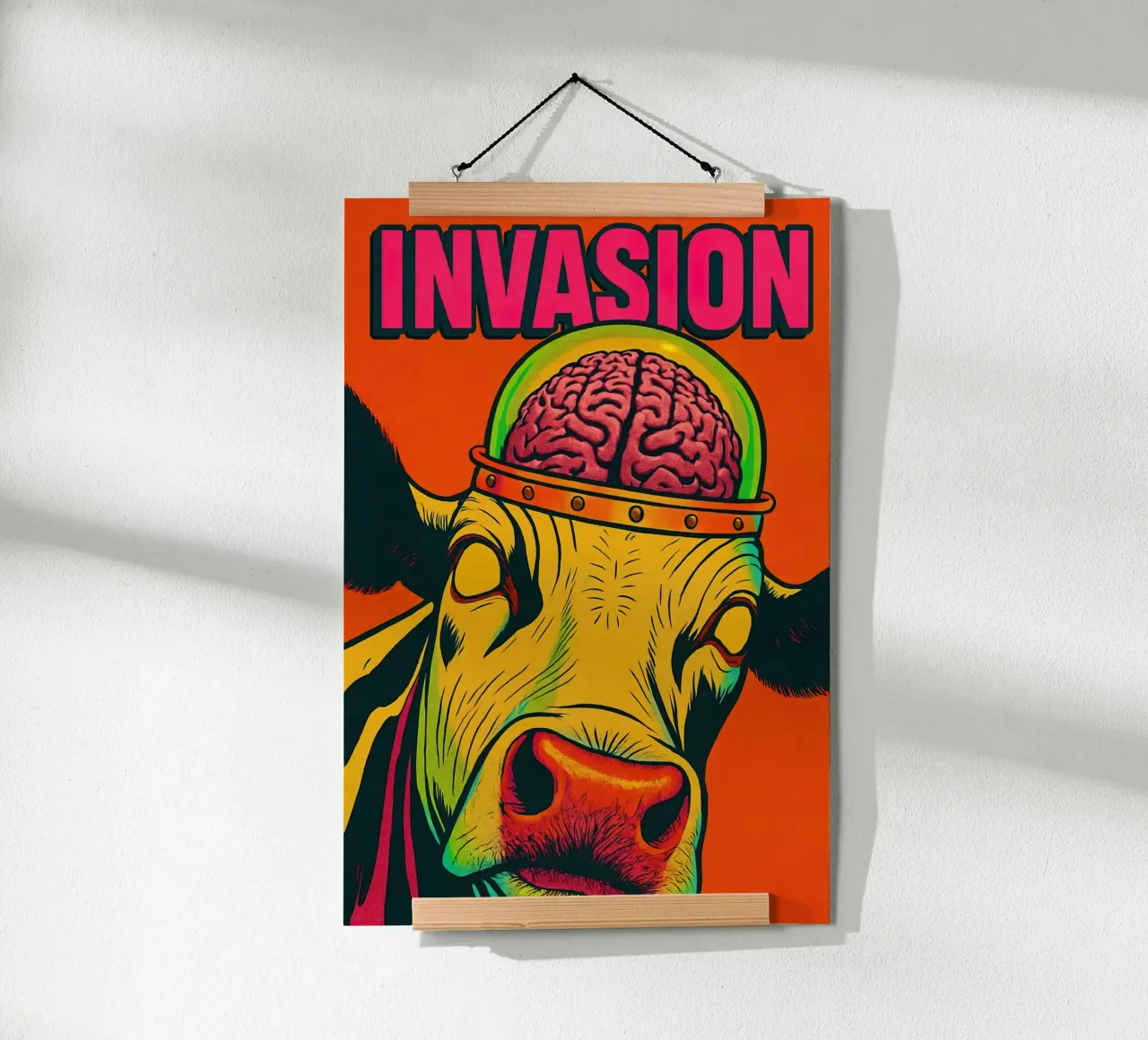 Invasione: Mucca con elmetto cerebrale poster con telaio in plastica da 🥝 KIWI STORE
