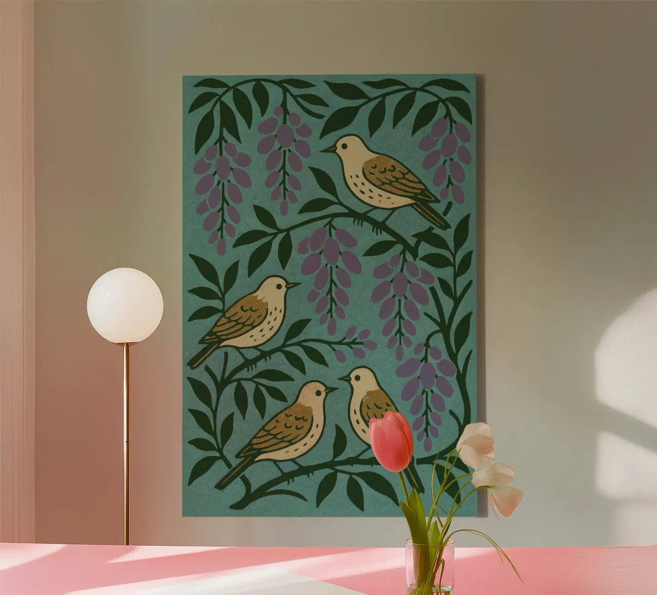 Grape Birds tela con Cornice a cassetta da treechild