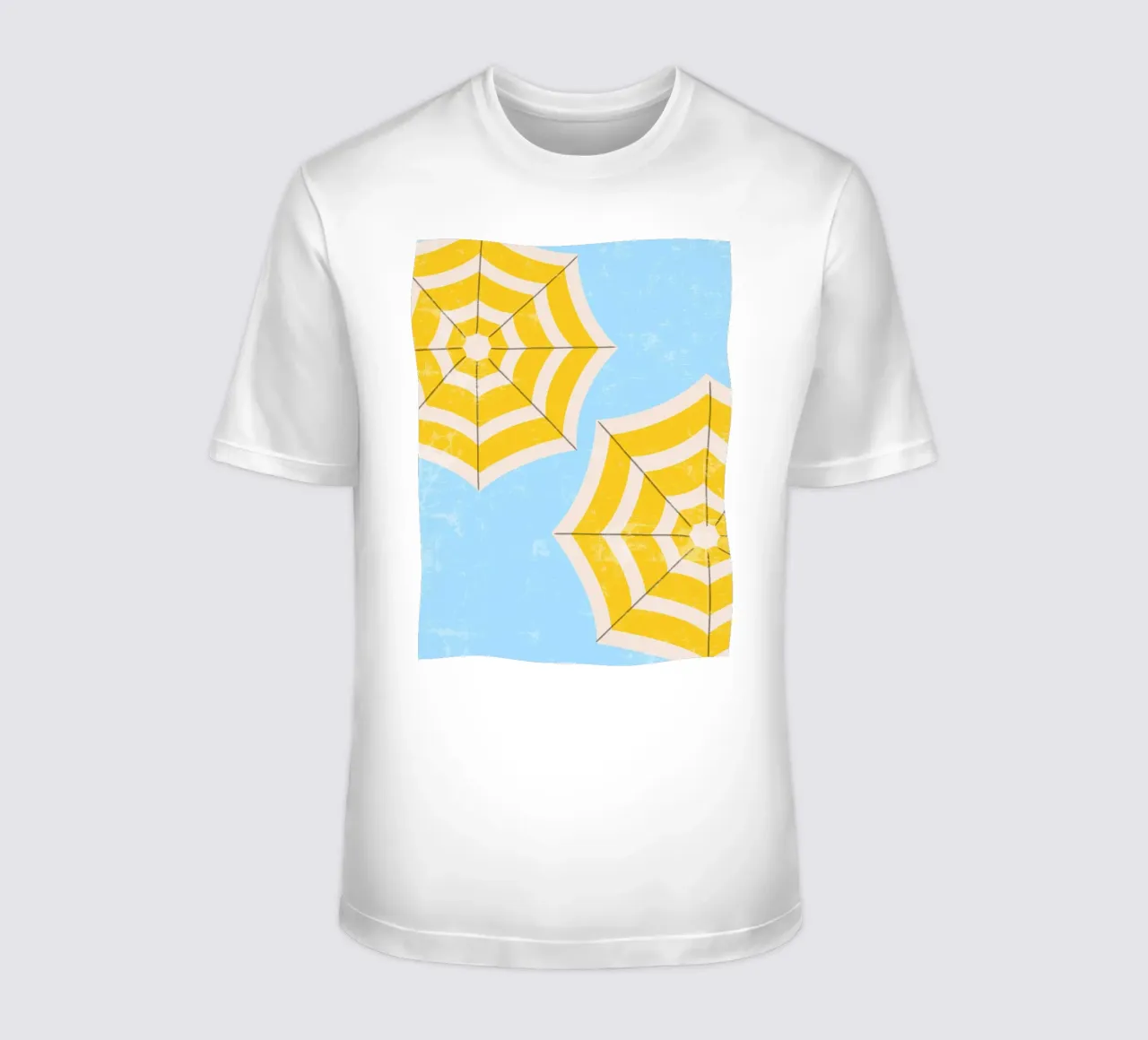 Ombrellone da spiaggia retrò in giallo e blu Illustrazione estiva t-shirt da pdigitalprints