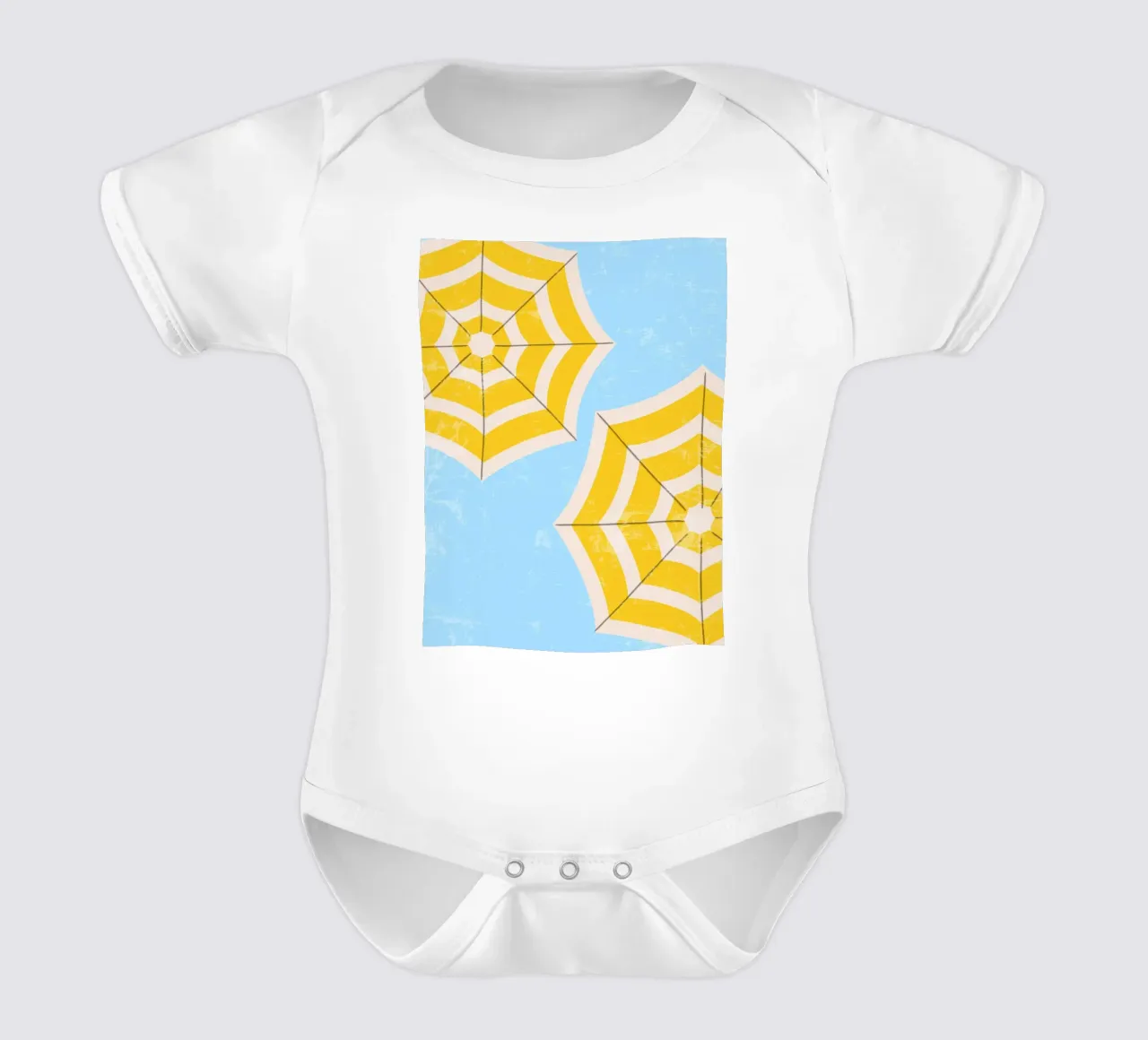 Ombrellone da spiaggia retrò in giallo e blu Illustrazione estiva body neonato maniche corte da pdigitalprints