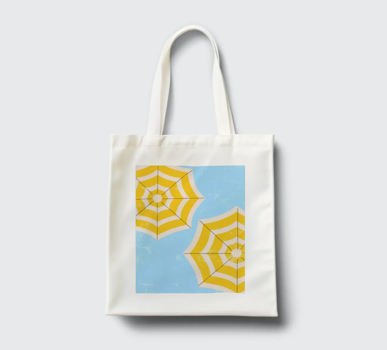 Ombrellone da spiaggia retrò in giallo e blu Illustrazione estiva borsa in juta da pdigitalprints