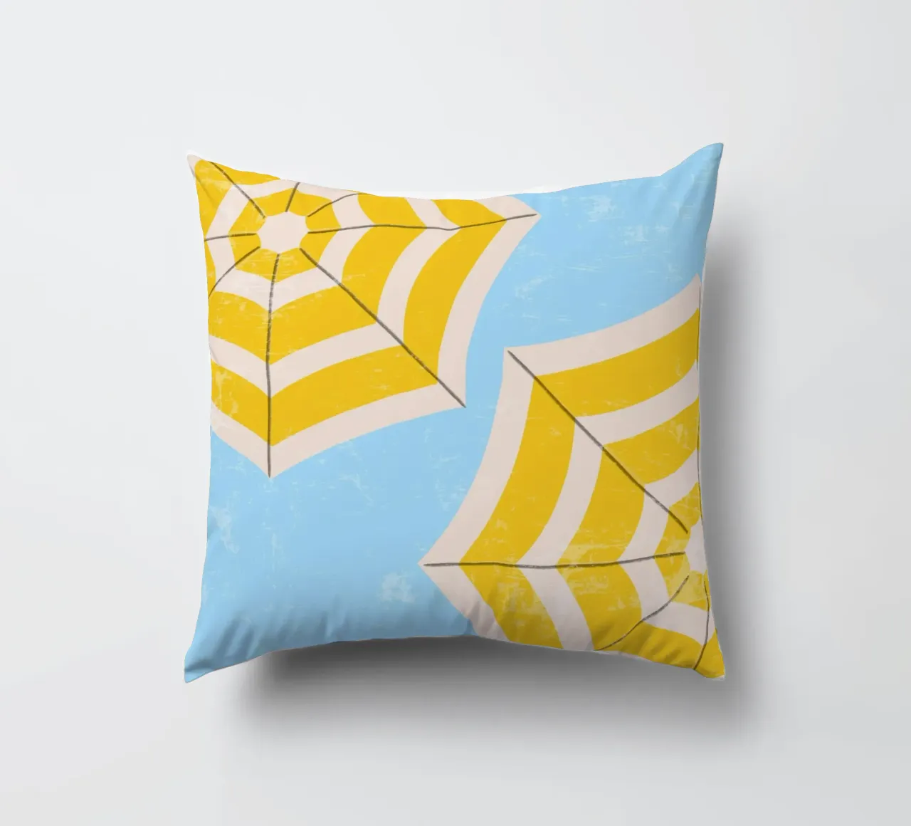 Ombrellone da spiaggia retrò in giallo e blu Illustrazione estiva cuscino da pdigitalprints