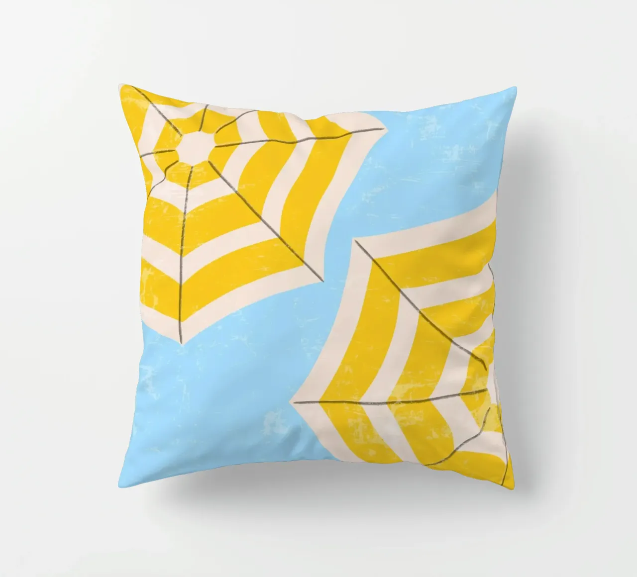 Ombrellone da spiaggia retrò in giallo e blu Illustrazione estiva cuscino da pdigitalprints