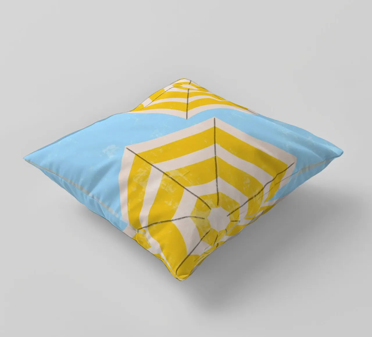 Ombrellone da spiaggia retrò in giallo e blu Illustrazione estiva cuscino da pdigitalprints