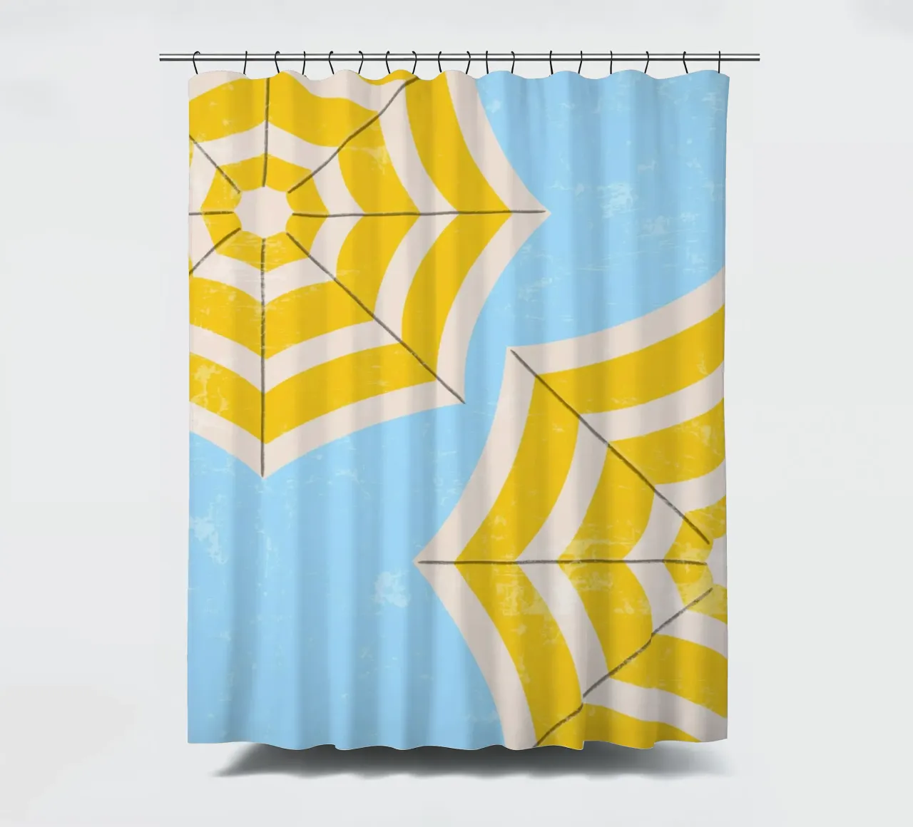 Ombrellone da spiaggia retrò in giallo e blu Illustrazione estiva tenda da doccia da pdigitalprints